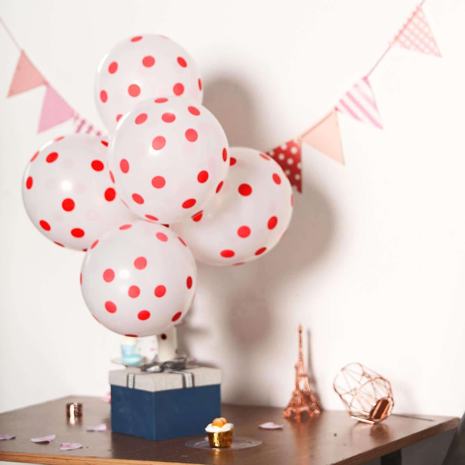 25 Pack Hot Pink and White Fun Polka Dot Latex Party Balloons 12" - Image 7