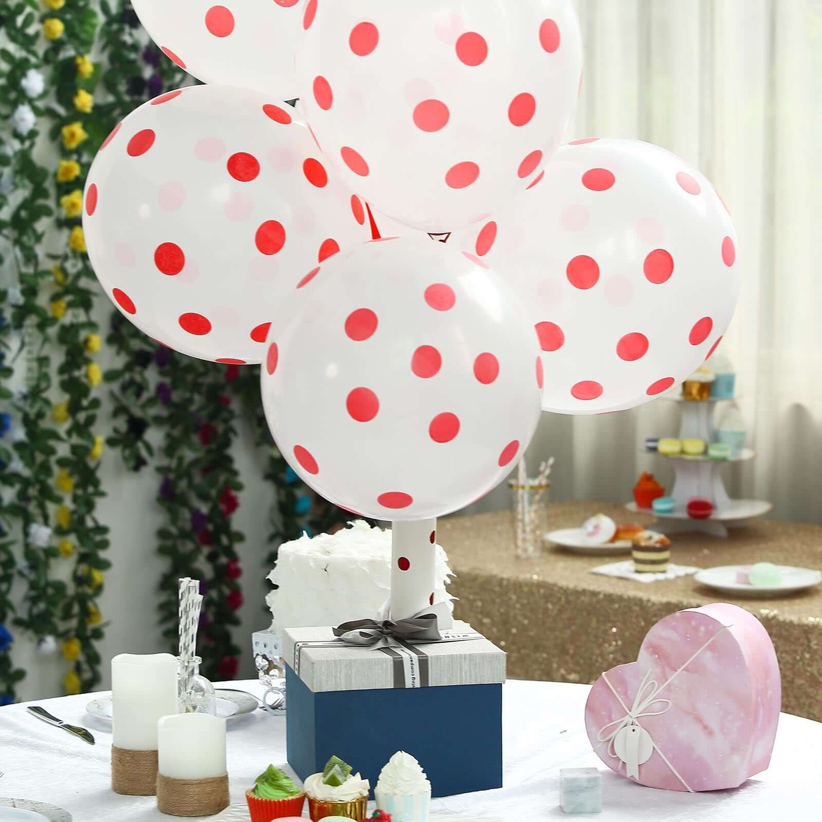 25 Pack Hot Pink and White Fun Polka Dot Latex Party Balloons 12" - Image 9