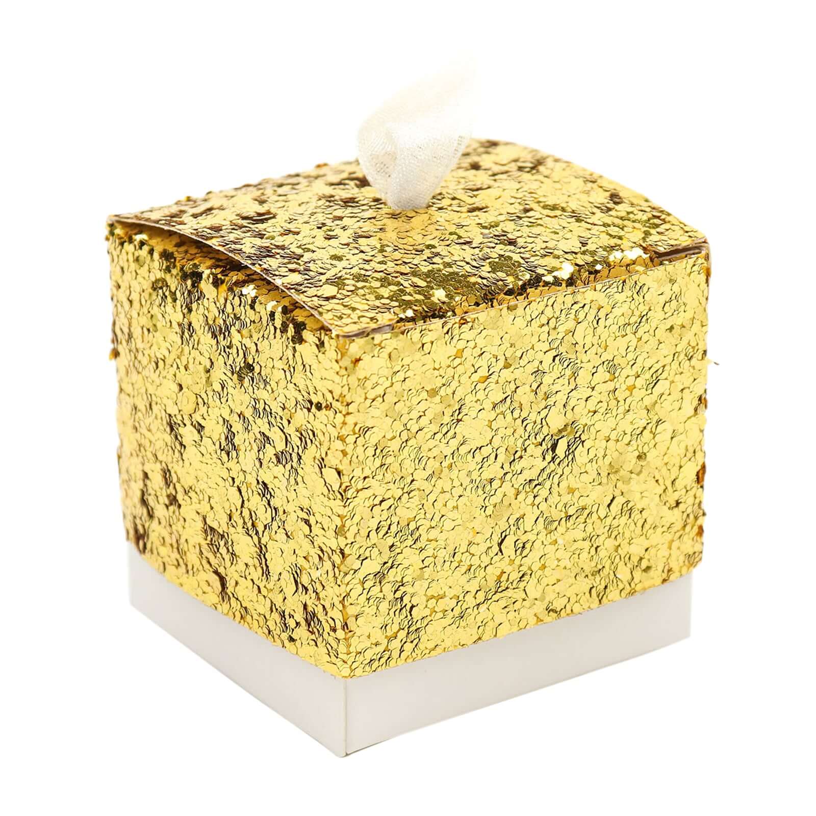 25 Pack Gold Sequin Glitter Mini Gift Boxes With White Ribbon Loop, Party Favor Boxes, Wedding Candy Cases 2" - Image 15