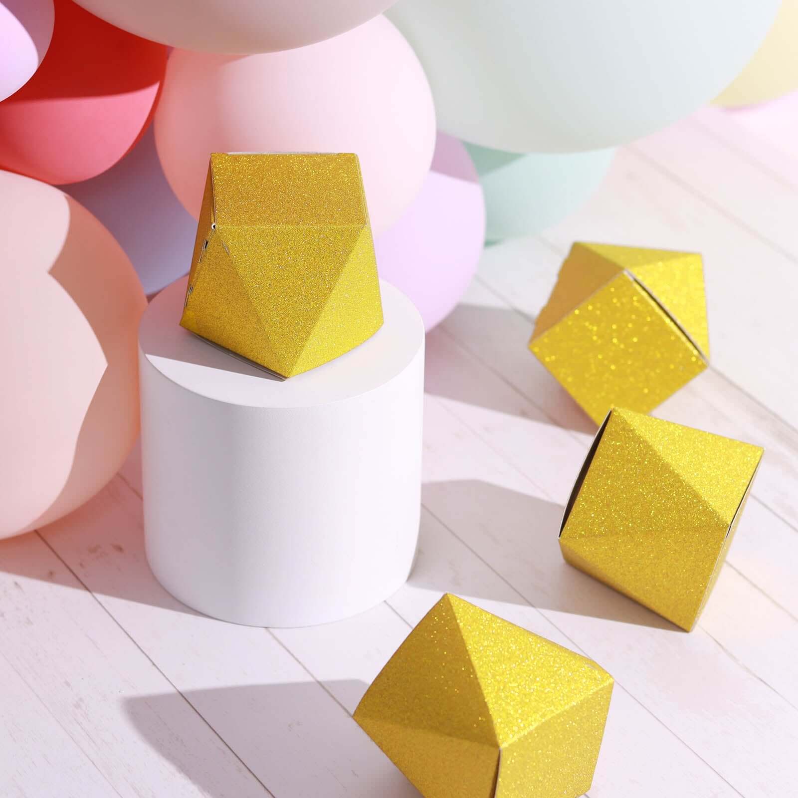 25 Pack Geometric Gold Glitter Wedding Favor Candy Gift Boxes 2"x3" - Image 10