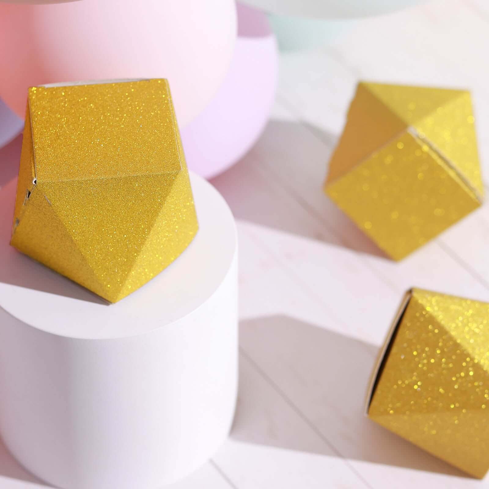 25 Pack Geometric Gold Glitter Wedding Favor Candy Gift Boxes 2"x3" - Image 9