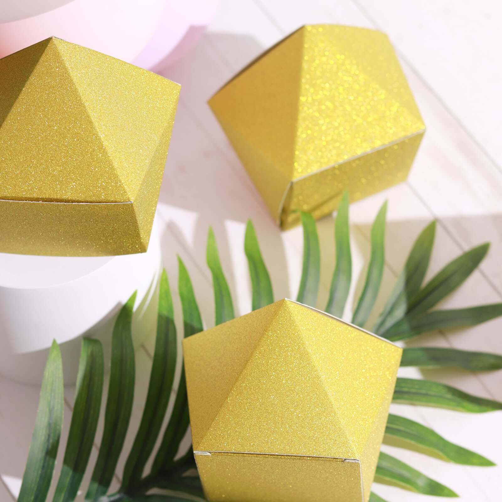 25 Pack DIY Gold Glittered Geometric Wedding Favor Gift Box 3"x4" - Image 8