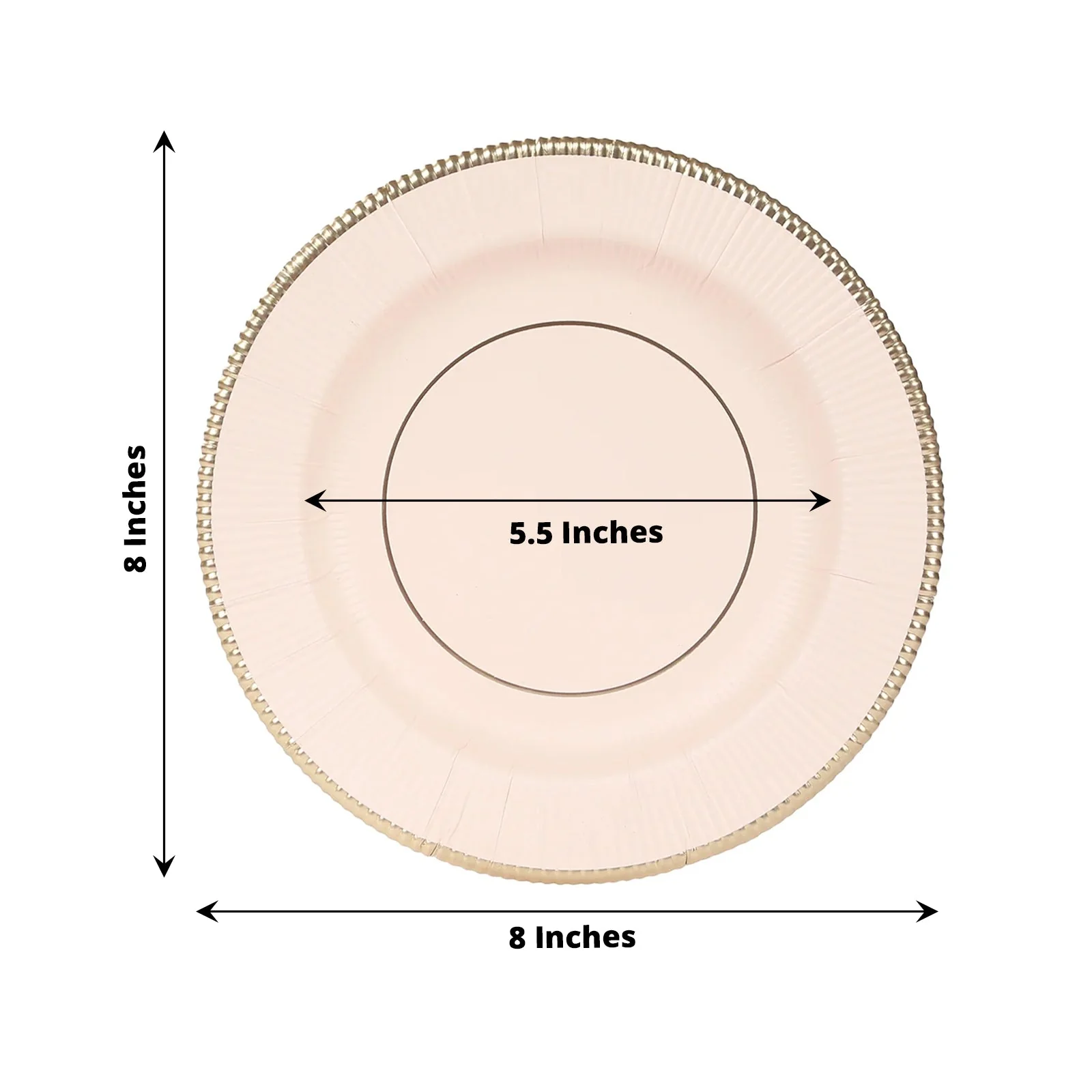 25-Pack Paper Round Dessert Plates 8" Blush Sunray Design with Gold Rim - 350GSM Heavy Duty Disposable Appetizer Salad Plates - Image 2