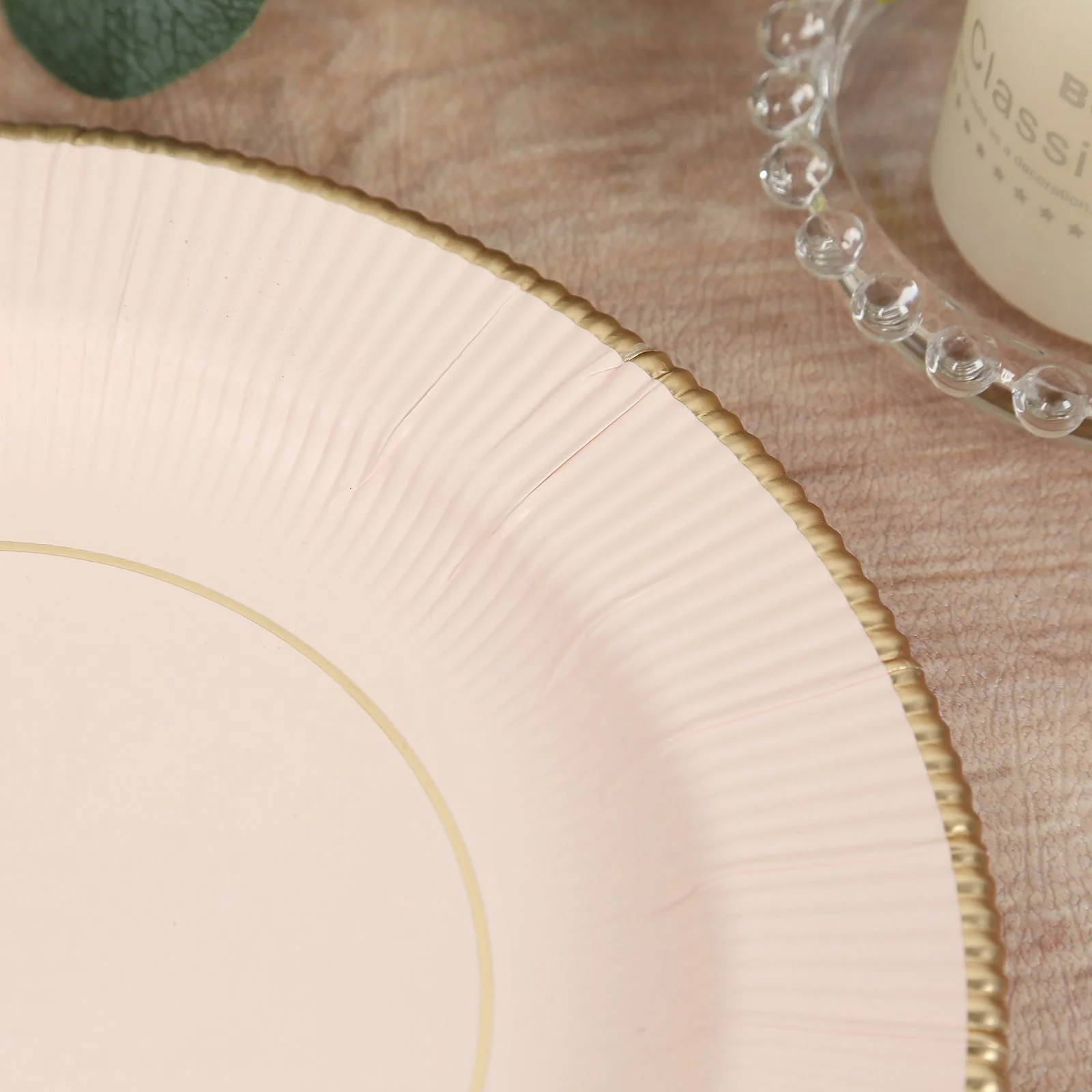 25-Pack Paper Round Dessert Plates 8" Blush Sunray Design with Gold Rim - 350GSM Heavy Duty Disposable Appetizer Salad Plates - Image 7