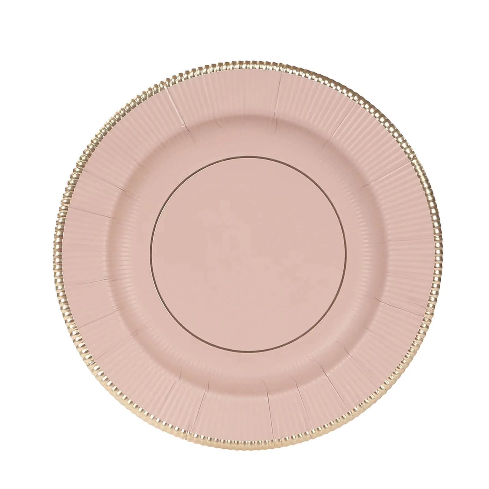 25-Pack Paper Round Dessert Plates 8" Dusty Rose Sunray Design with Gold Rim - 350GSM Heavy Duty Disposable Appetizer Salad Plates - Image 6