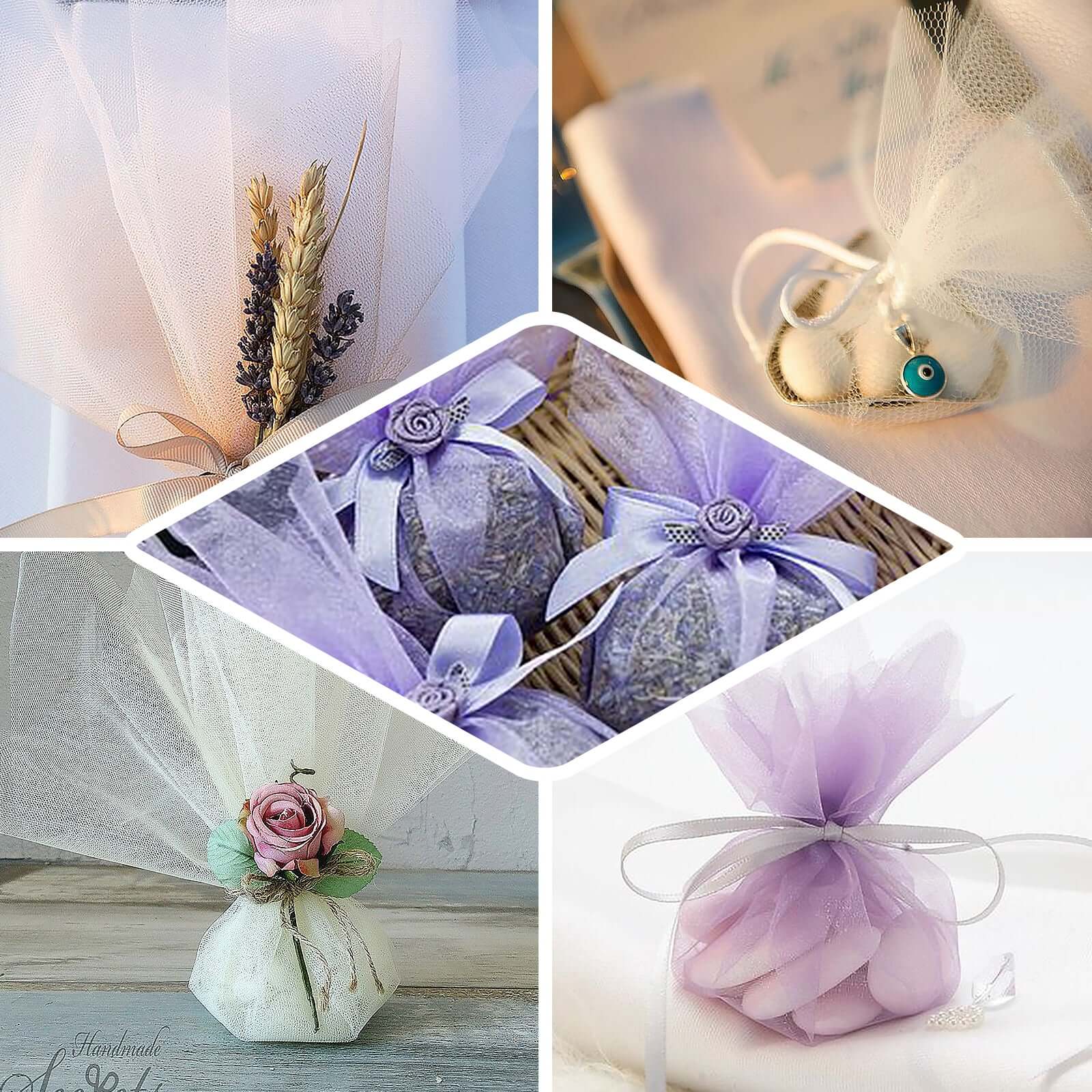 25 Pack Beige Sheer Nylon Tulle Circles Favor Wrap Craft Fabric, DIY Candy Favor Wraps 9" - Image 15