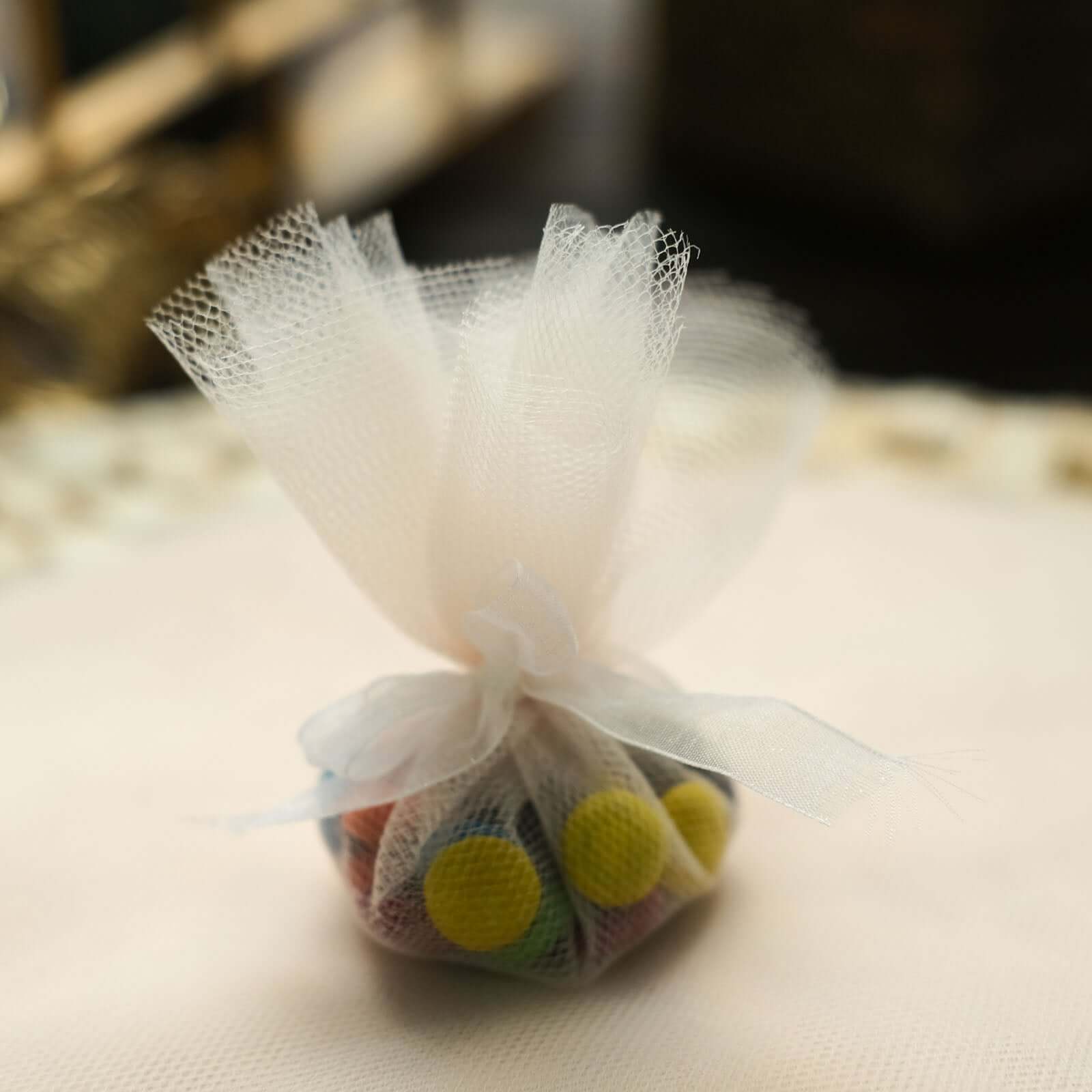 25 Pack Beige Sheer Nylon Tulle Circles Favor Wrap Craft Fabric, DIY Candy Favor Wraps 9" - Image 2