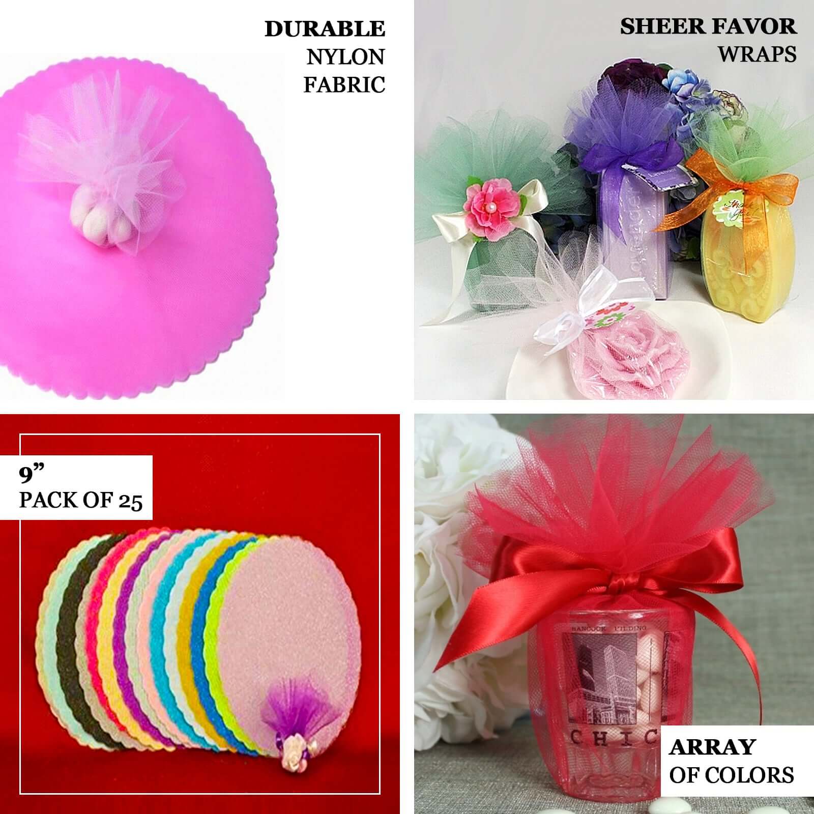 25 Pack Chocolate Sheer Nylon Tulle Circles Favor Wrap, DIY Craft Fabric 9" - Image 4