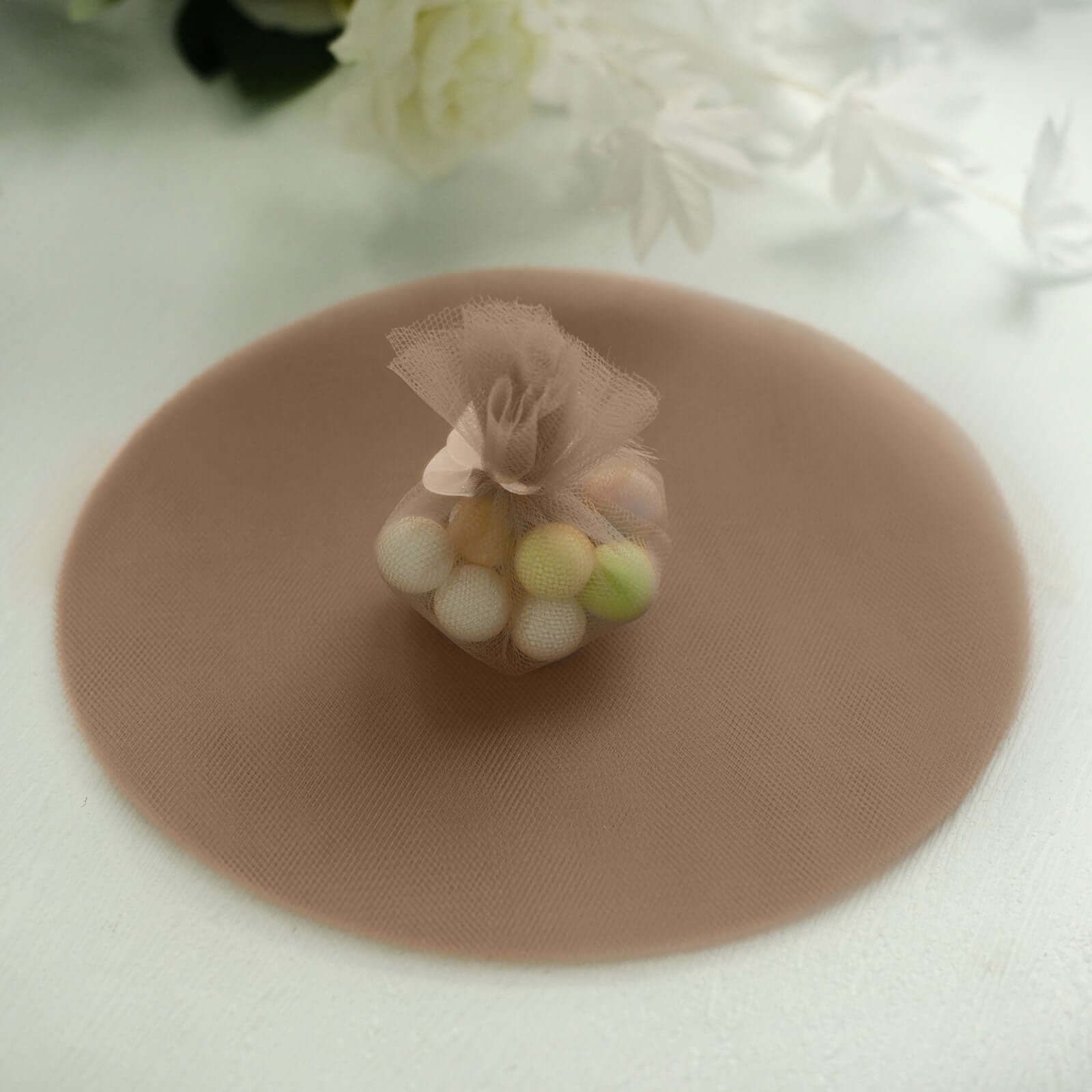 25 Pack Natural Sheer Nylon Tulle Circles Favor Wrap Craft Fabric, DIY Candy Favor Wraps 9"