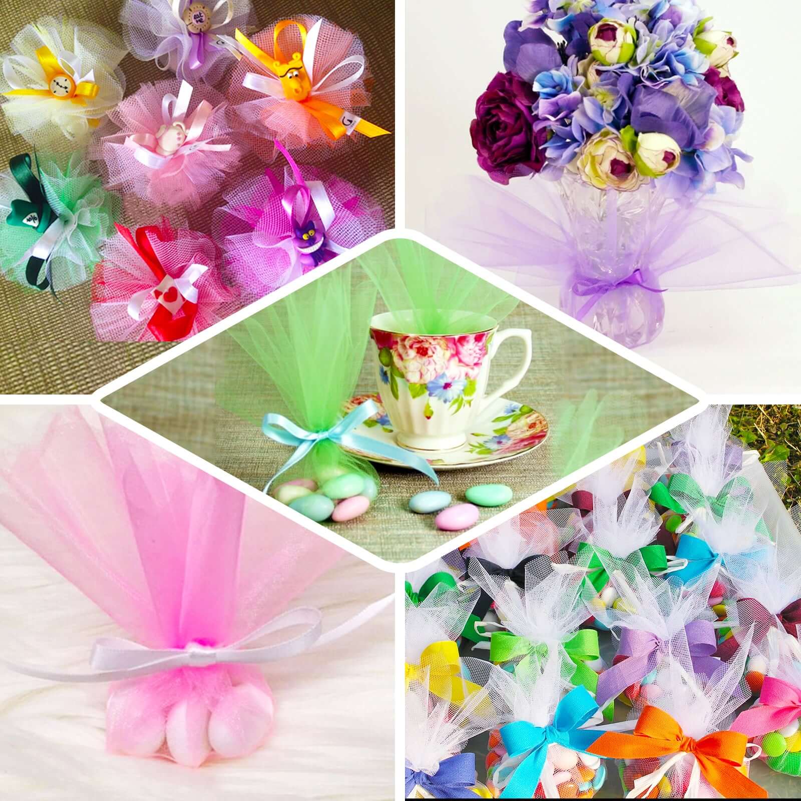 25 Pack Natural Sheer Nylon Tulle Circles Favor Wrap Craft Fabric, DIY Candy Favor Wraps 9" - Image 5