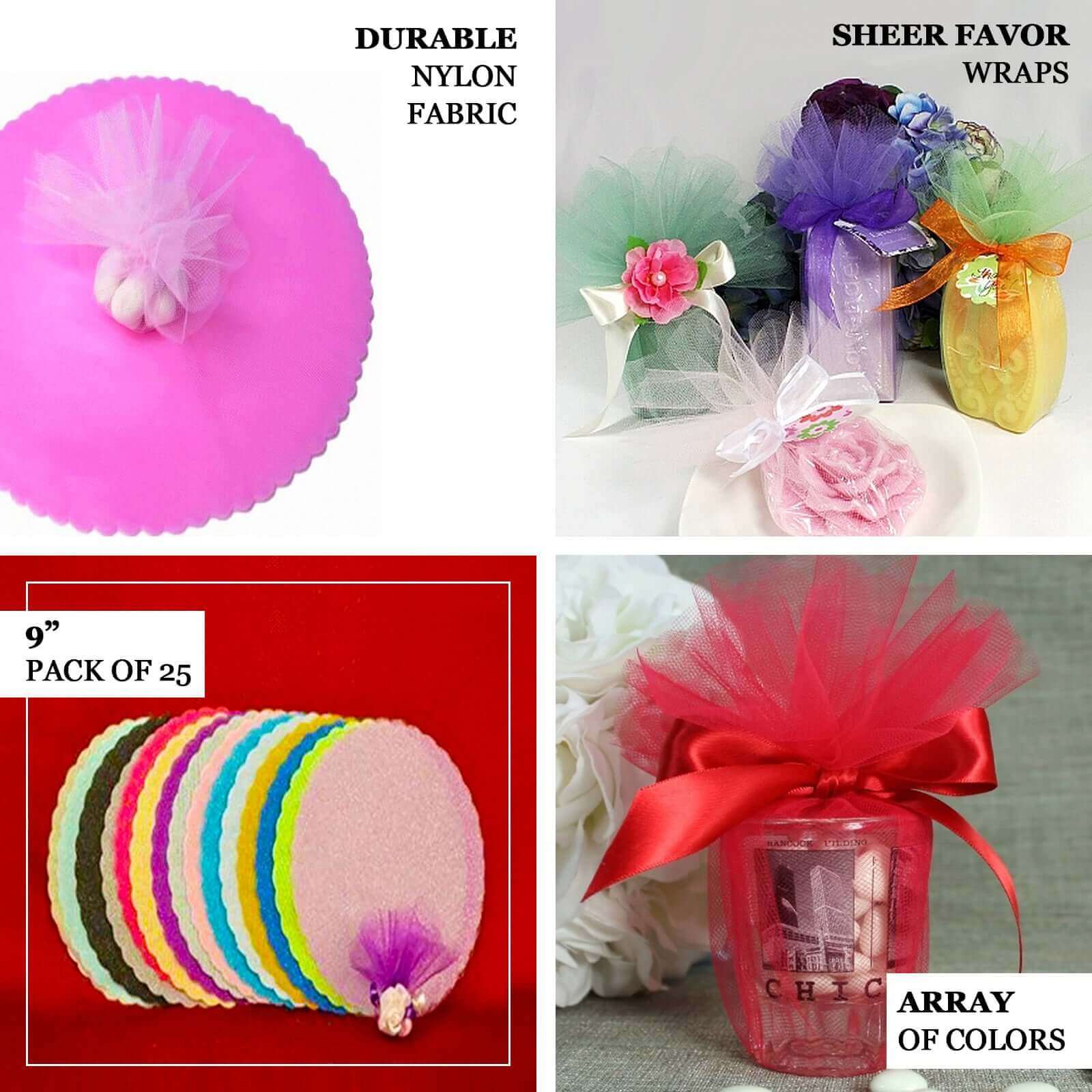 25 Pack Taupe Sheer Nylon Tulle Circles Favor Wrap Craft Fabric, DIY Candy Favor Wraps 9" - Image 4