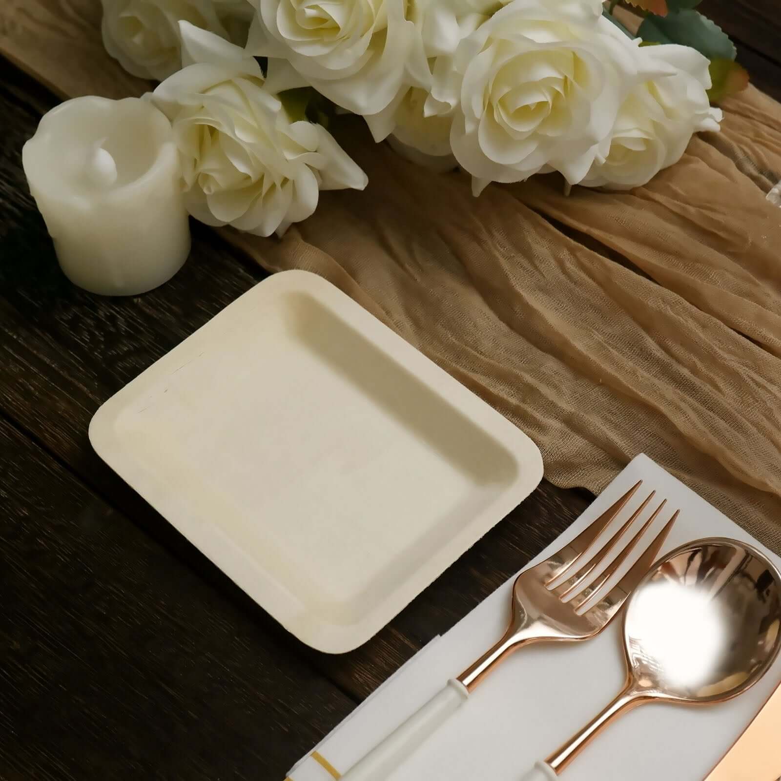 25-Pack Birchwood Rectangle Dessert, Appetizer Plates 4"x5" Natural - Eco Friendly Wooden Disposable Plates for Rustic Themes & Outdoor Dining - Image 15