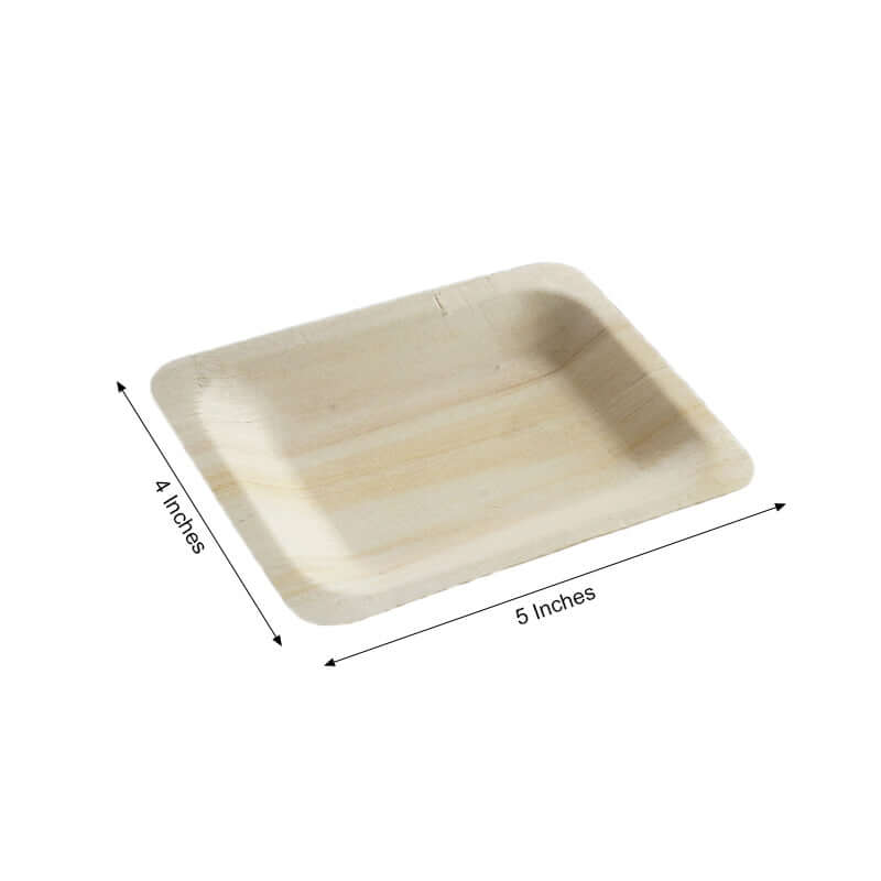 25-Pack Birchwood Rectangle Dessert, Appetizer Plates 4"x5" Natural - Eco Friendly Wooden Disposable Plates for Rustic Themes & Outdoor Dining - Image 3