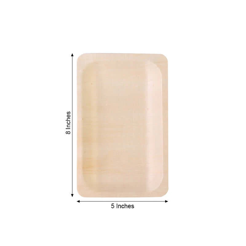 25-Pack Birchwood Rectangle Dessert Plates 5"x8" Natural - Eco Friendly Wooden Disposable Plates for Rustic Themes & Outdoor Dining - Image 3