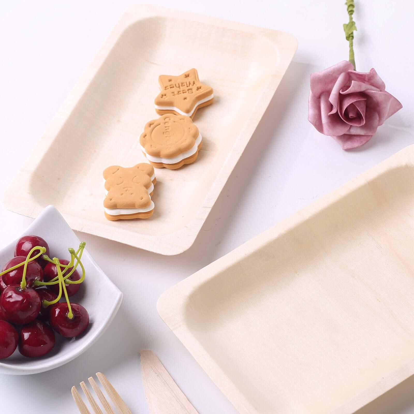 25-Pack Birchwood Rectangle Dessert Plates 5"x8" Natural - Eco Friendly Wooden Disposable Plates for Rustic Themes & Outdoor Dining - Image 6