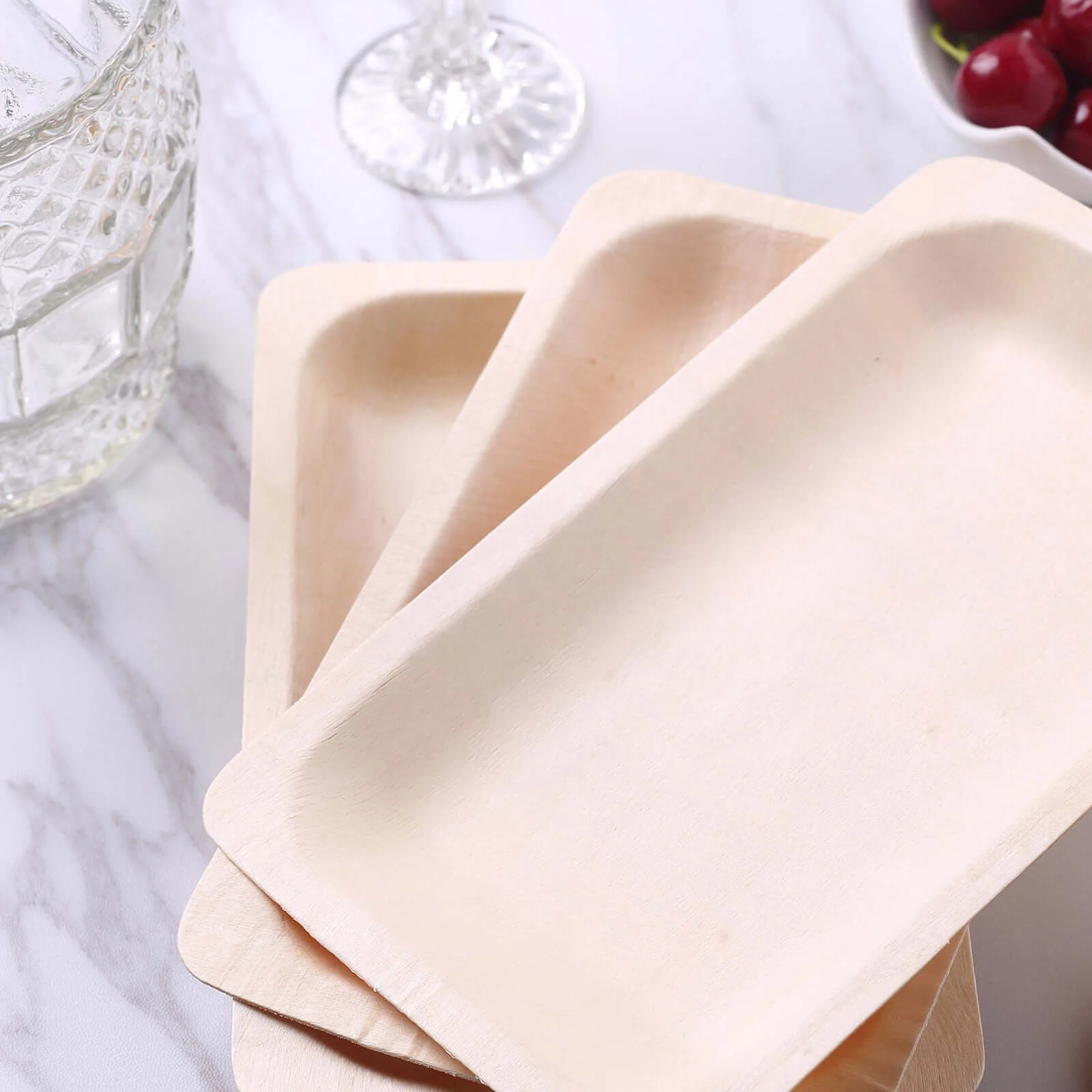 25-Pack Birchwood Rectangle Dessert Plates 5"x8" Natural - Eco Friendly Wooden Disposable Plates for Rustic Themes & Outdoor Dining - Image 9