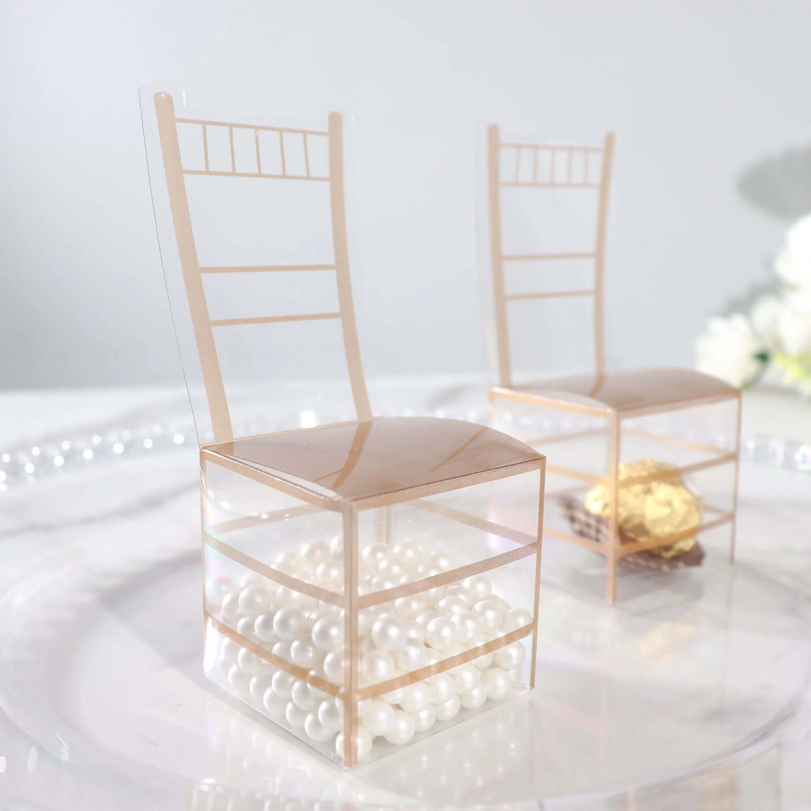 25 Pack Clear and Gold PVC Chiavari Chair-Shaped Party Favor Candy Gift Boxes 2"x5" - Image 11