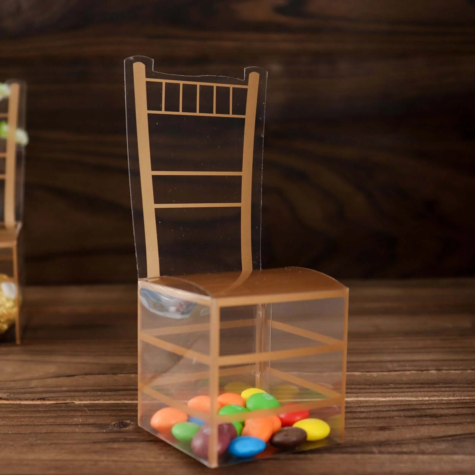 25 Pack Clear and Gold PVC Chiavari Chair-Shaped Party Favor Candy Gift Boxes 2"x5" - Image 12