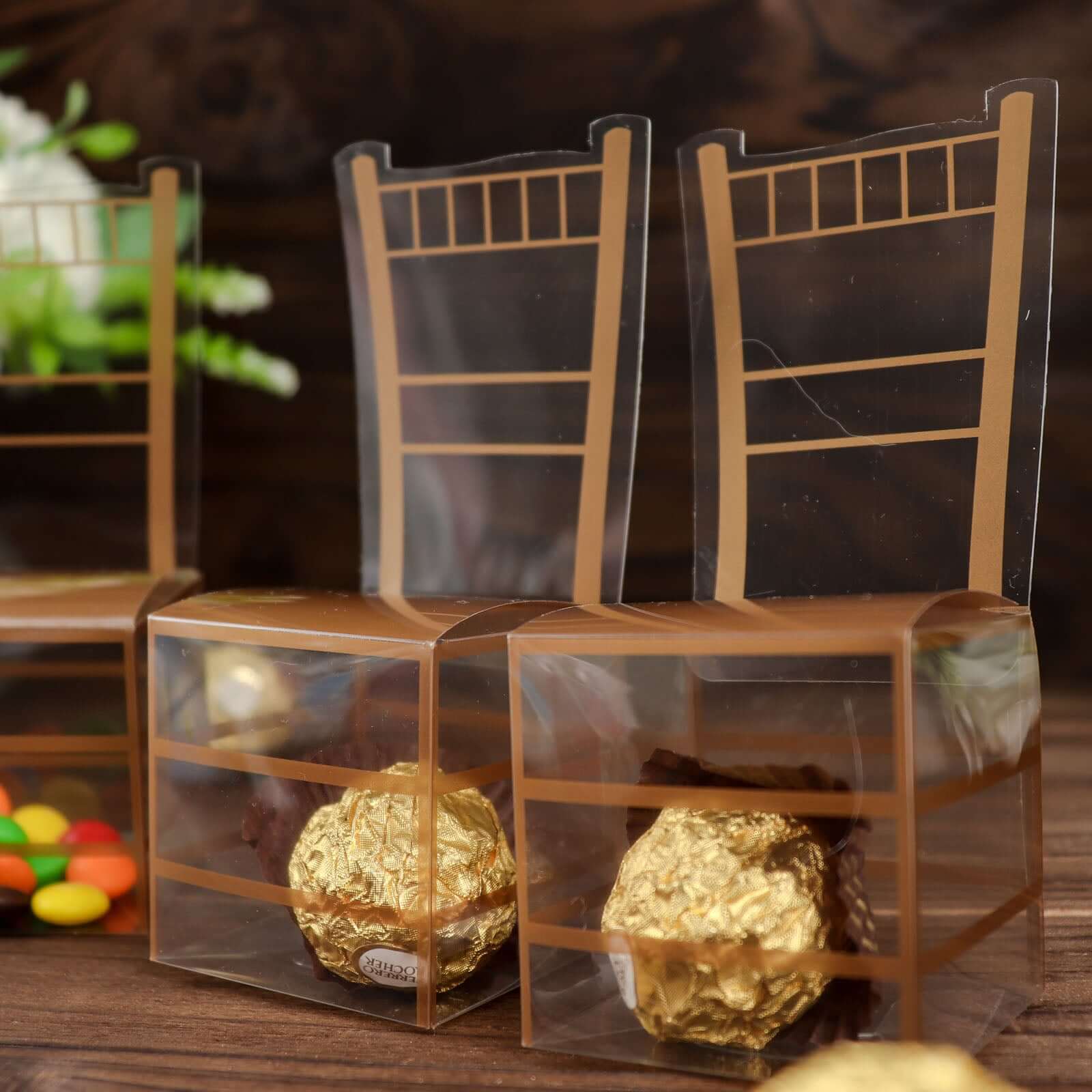 25 Pack Clear and Gold PVC Chiavari Chair-Shaped Party Favor Candy Gift Boxes 2"x5" - Image 13
