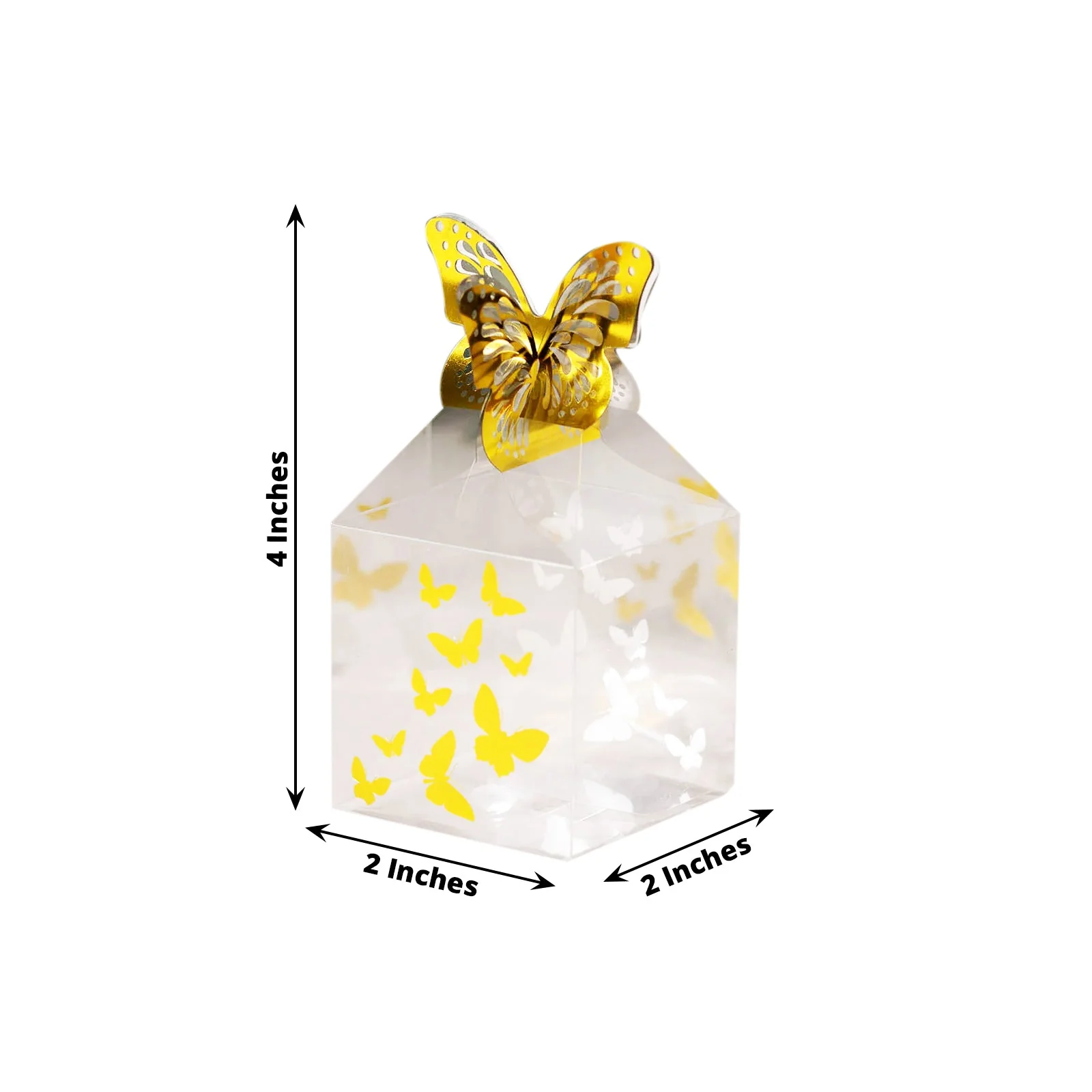 25 Pack Clear Plastic Square Candy Gift Boxes with Gold Butterfly Top, Transparent Party Favor Treat Boxes - 2"x2"x4" - Image 2