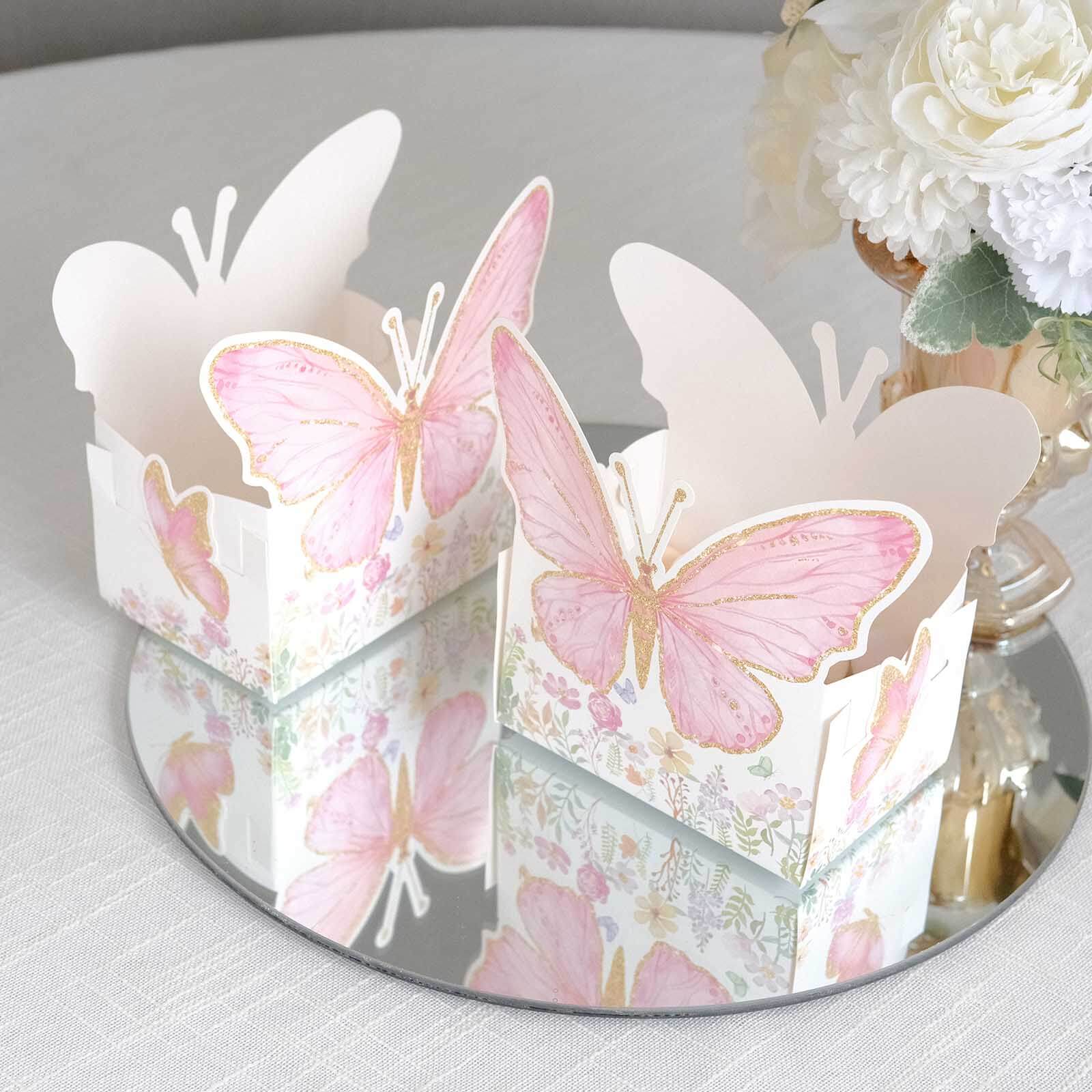 25-Pack Disposable Food Trays 6"x7" White/Pink Glitter Butterfly - Image 4