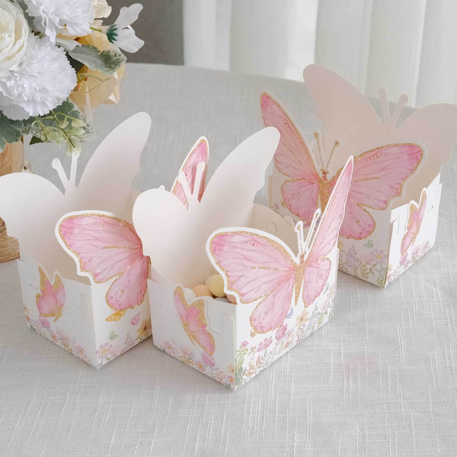 25-Pack Disposable Food Trays 6"x7" White/Pink Glitter Butterfly - Image 8