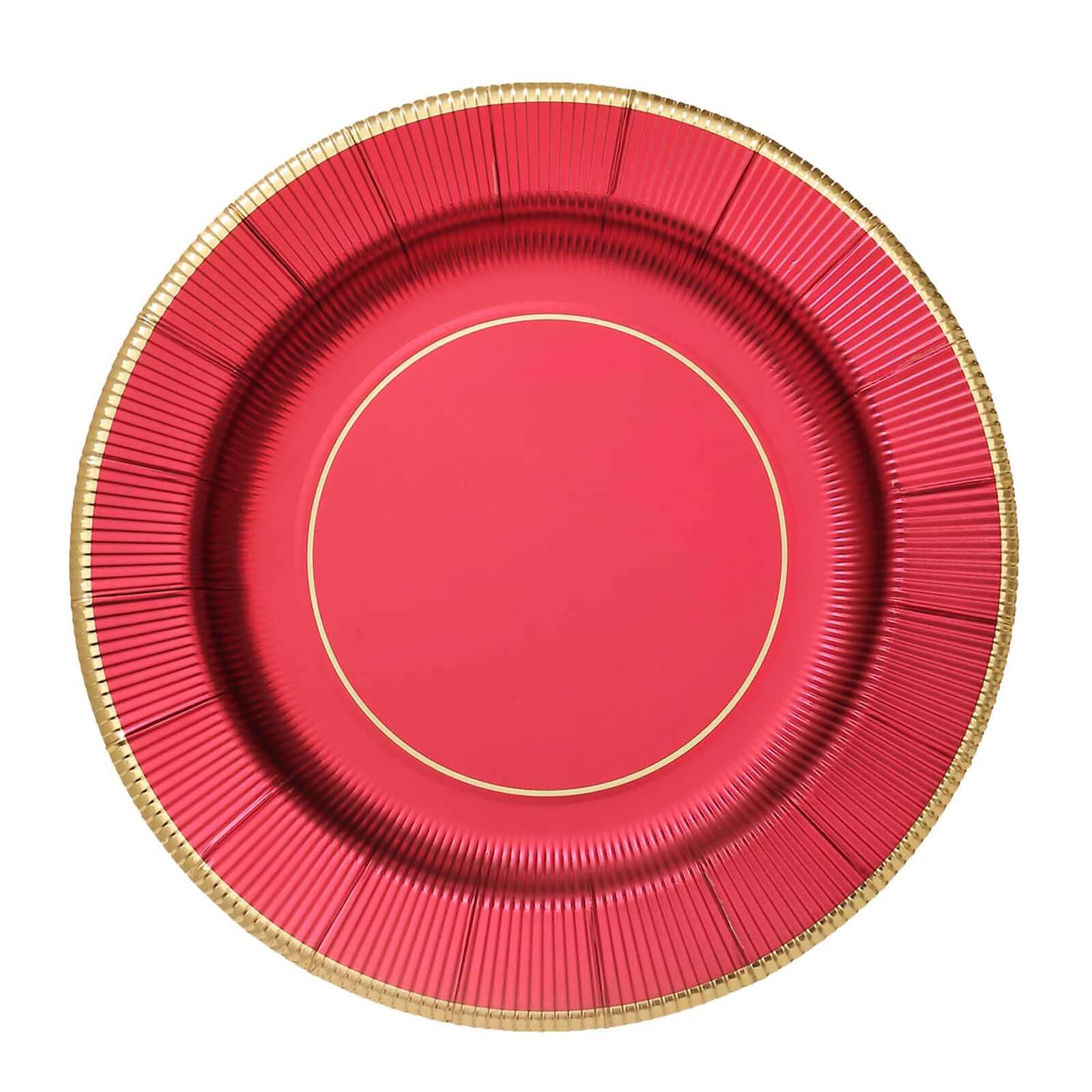 25-Pack Disposable Round Charger Plates 13" Burgundy Sunray Design with Gold Rim - 350GSM Heavy Duty Paper Placemats - Image 7