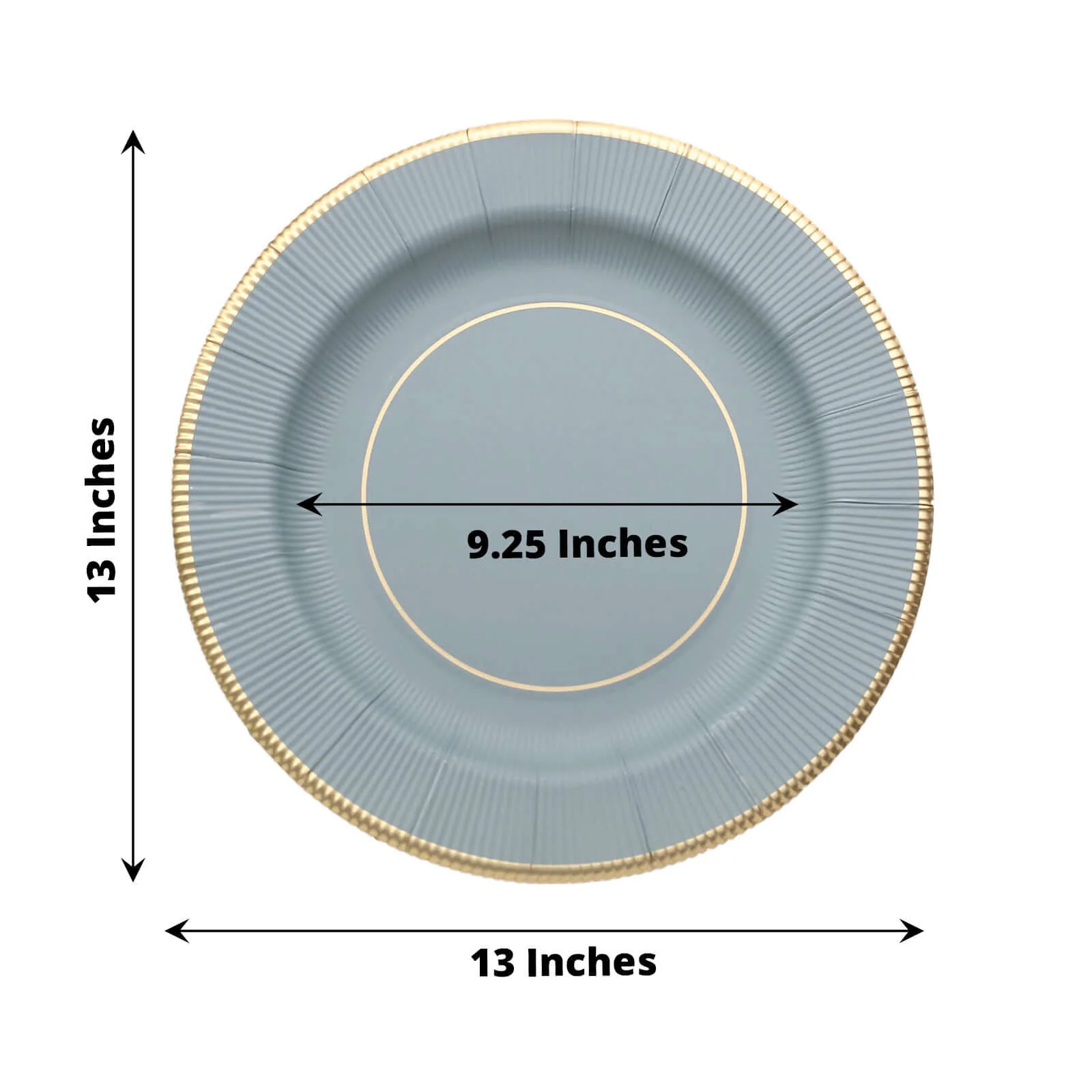 25-Pack Disposable Round Charger Plates 13" Dusty Blue Sunray Design with Gold Rim - 350GSM Heavy Duty Paper Placemats - Image 3