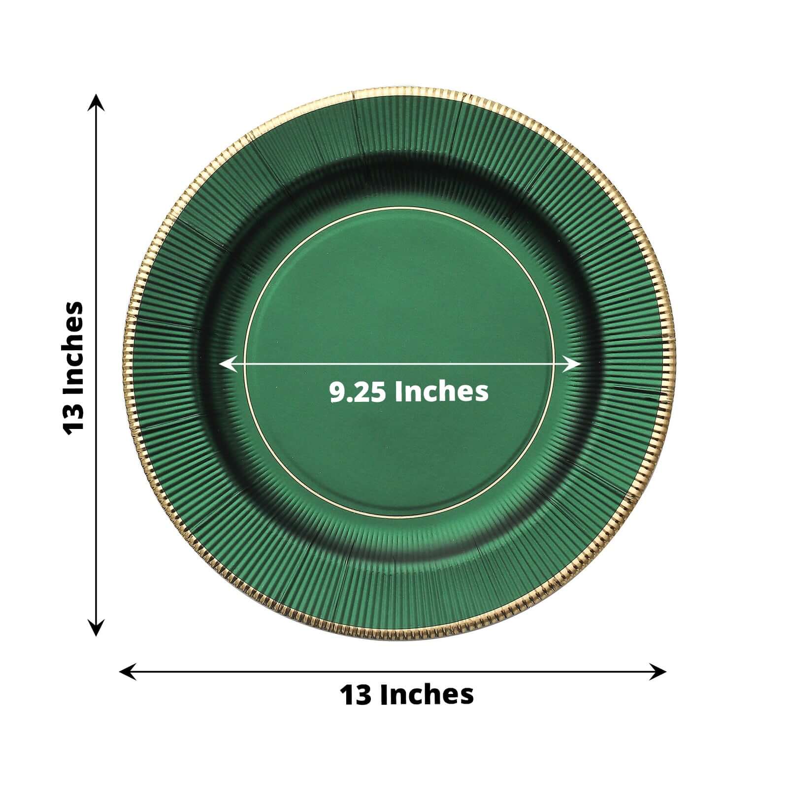 25-Pack Disposable Round Charger Plates 13" Hunter Emerald Green Sunray Design with Gold Rim - 350GSM Heavy Duty Paper Placemats - Image 3