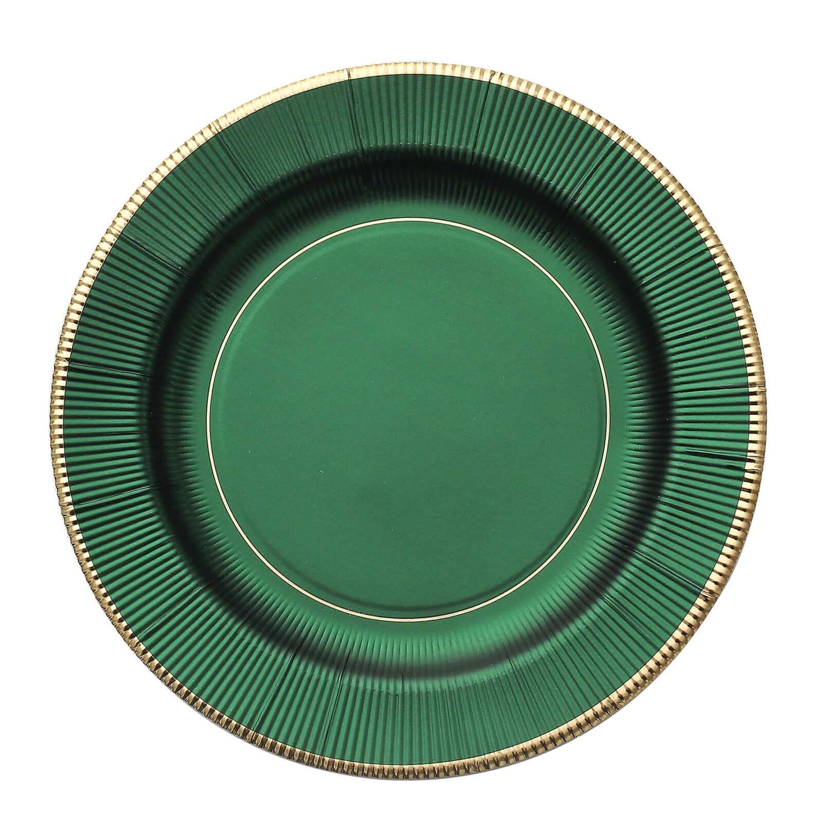 25-Pack Disposable Round Charger Plates 13" Hunter Emerald Green Sunray Design with Gold Rim - 350GSM Heavy Duty Paper Placemats - Image 7