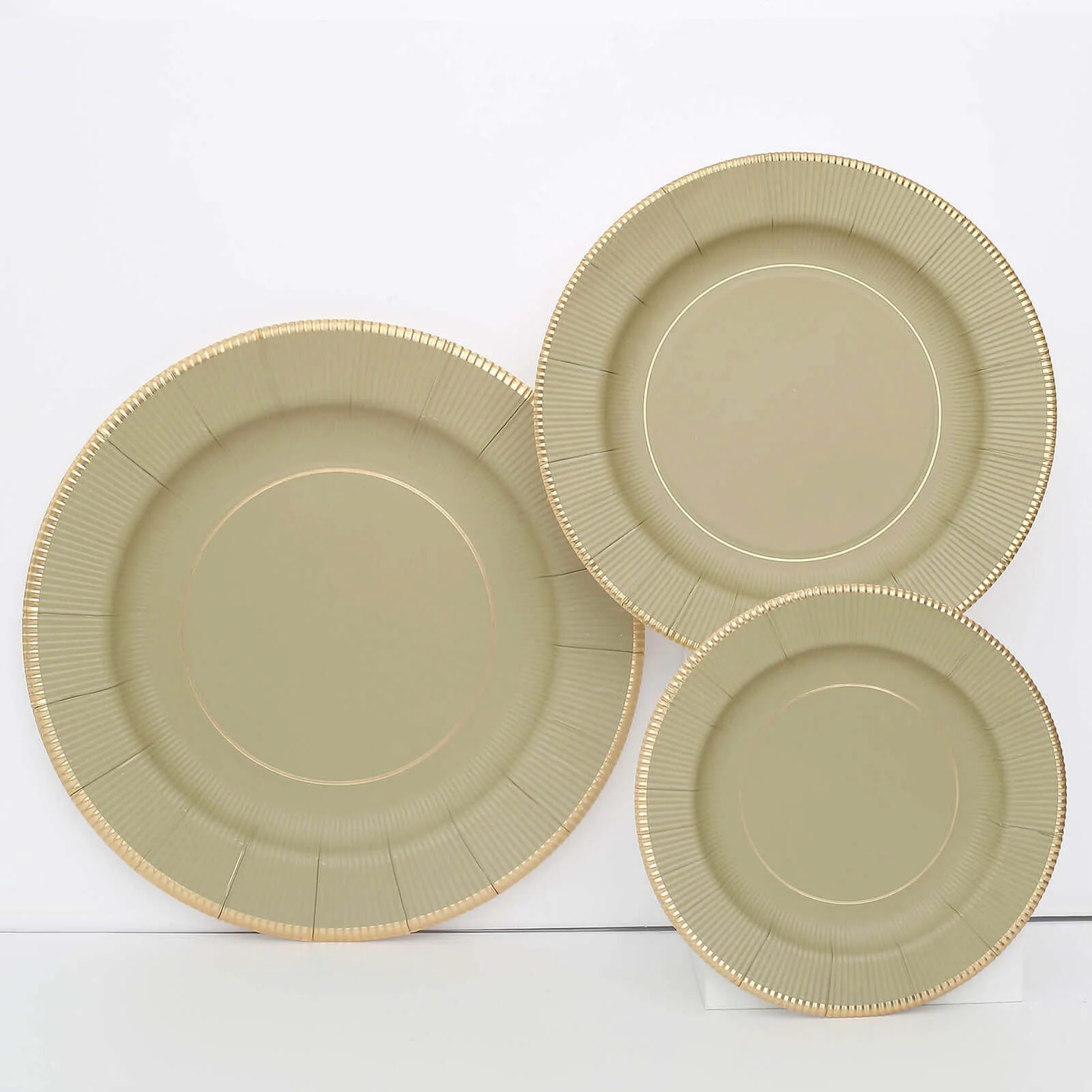 25-Pack Disposable Round Charger Plates 13" Khaki Sunray Design with Gold Rim - 350GSM Heavy Duty Paper Placemats - Image 13