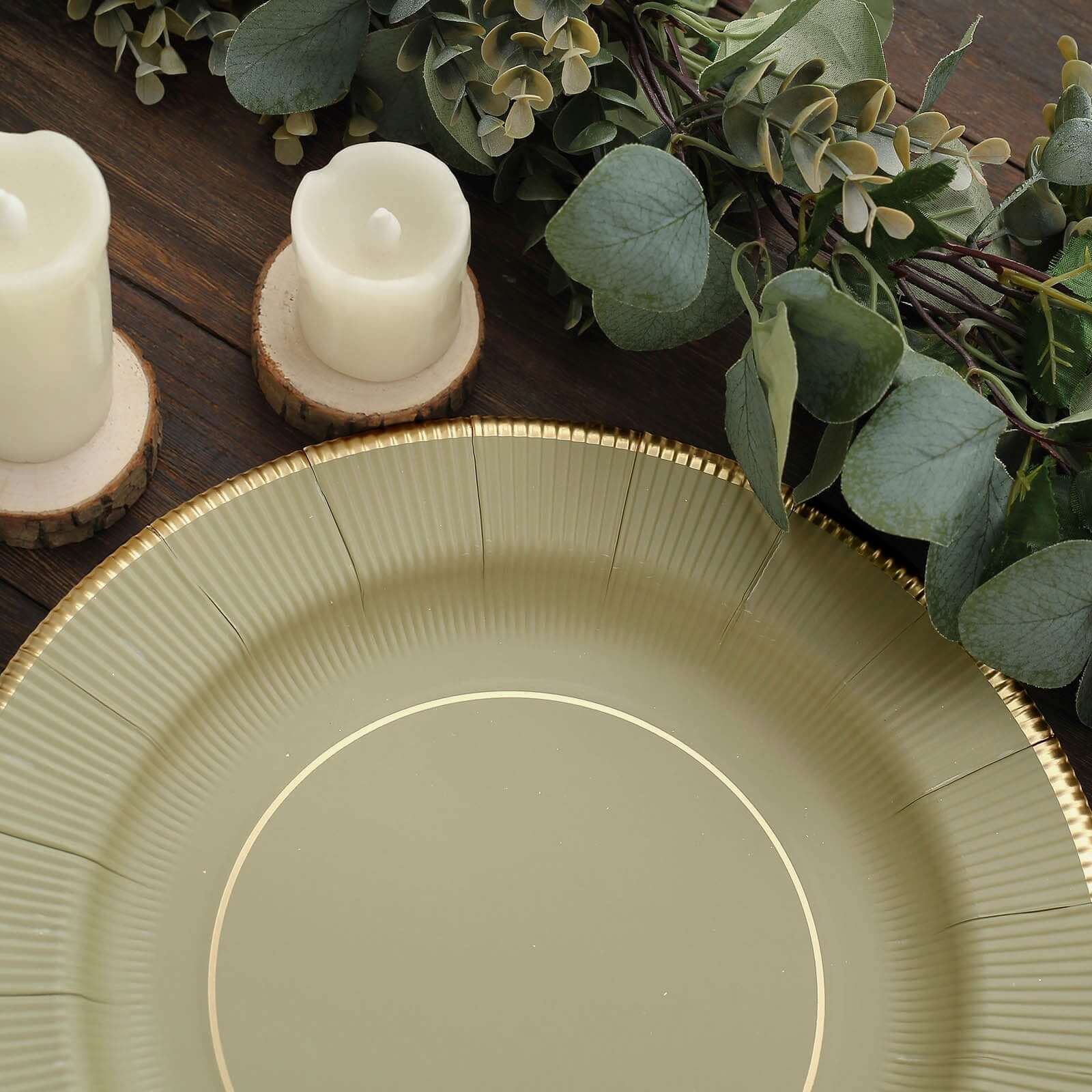 25-Pack Disposable Round Charger Plates 13" Khaki Sunray Design with Gold Rim - 350GSM Heavy Duty Paper Placemats - Image 15