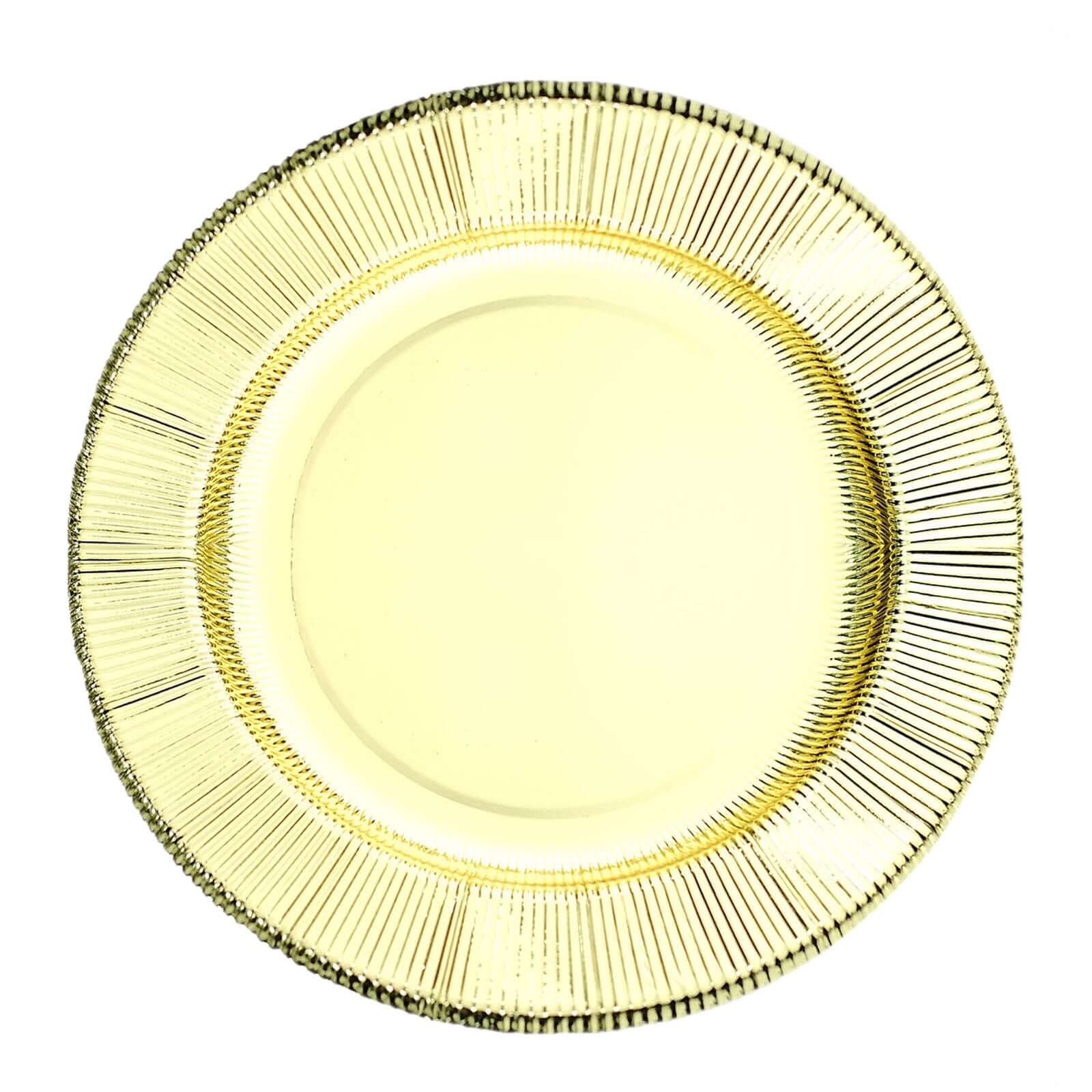 25-Pack Disposable Round Charger Plates 13" Metallic Gold Sunray Design - 350GSM Heavy Duty Cardboard Placemats for Dinner Parties & Banquets - Image 6