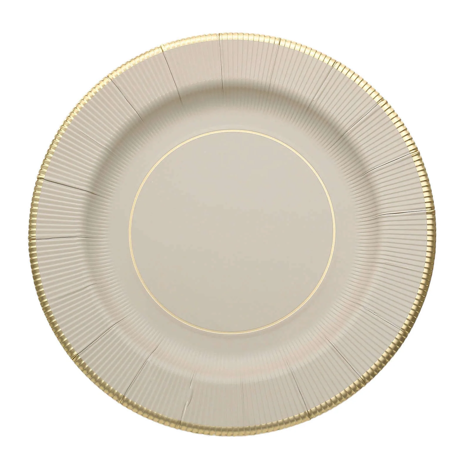 25-Pack Disposable Round Charger Plates 13" Taupe Sunray Design with Gold Rim - 350GSM Heavy Duty Paper Placemats - Image 7