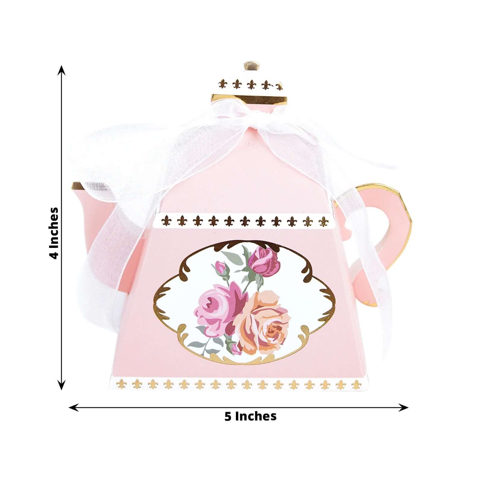 25 Pack Dusty Rose Mini Teapot Gift Boxes with Ribbon, Vintage Rose Favor Boxes - 4" - Image 3