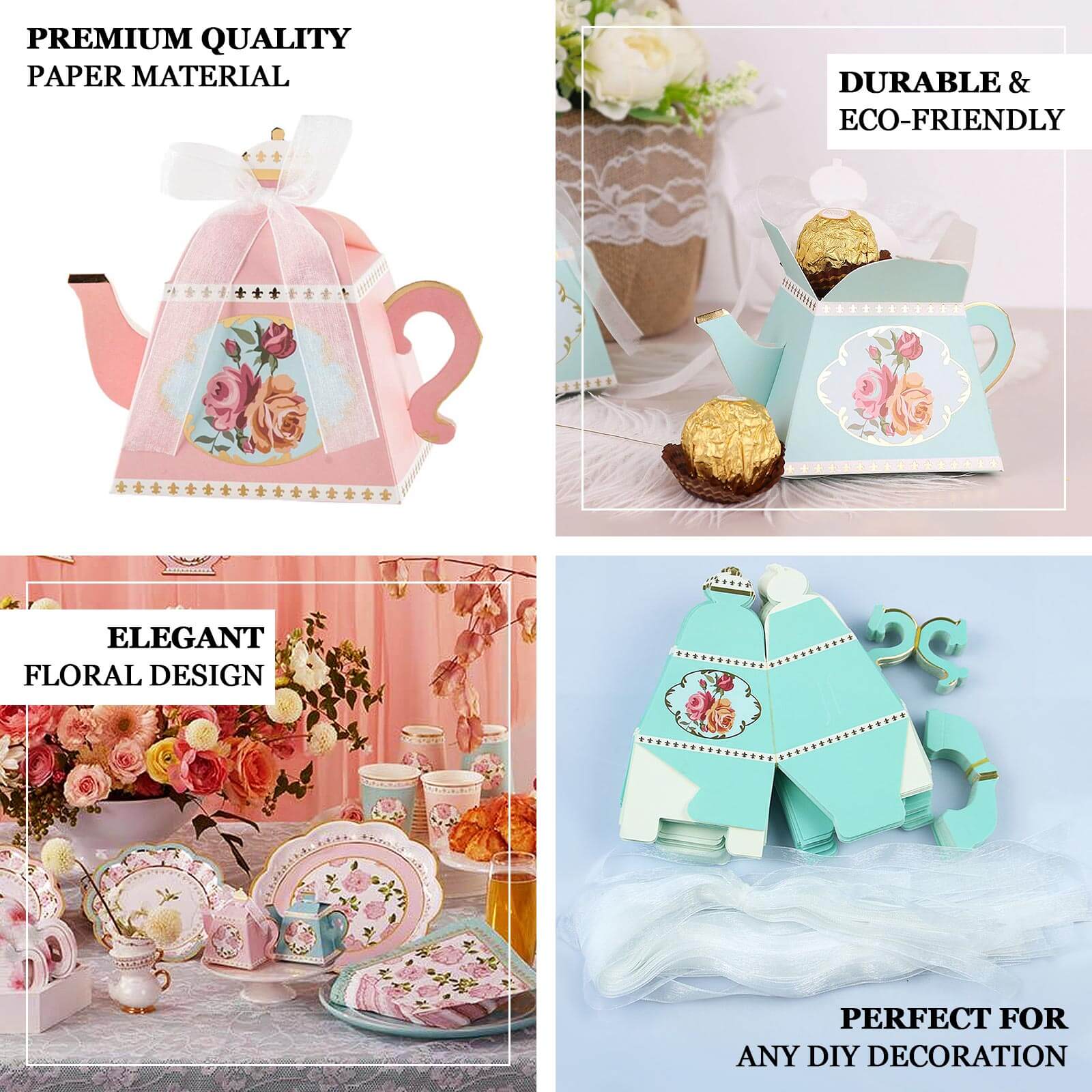 25 Pack Dusty Rose Mini Teapot Gift Boxes with Ribbon, Vintage Rose Favor Boxes - 4" - Image 4