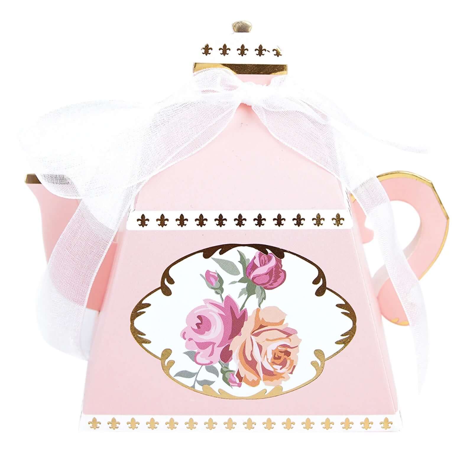 25 Pack Dusty Rose Mini Teapot Gift Boxes with Ribbon, Vintage Rose Favor Boxes - 4" - Image 7