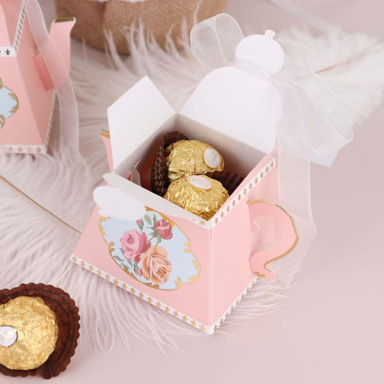 25 Pack Dusty Rose Mini Teapot Gift Boxes with Ribbon, Vintage Rose Favor Boxes - 4" - Image 9