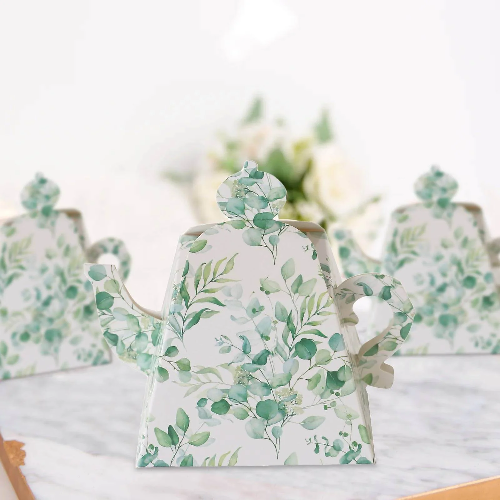 25 Pack Eucalyptus Greenery Mini Teapot Gift Boxes, Tea Time Party Favor Boxes - 5"x4" - Image 4