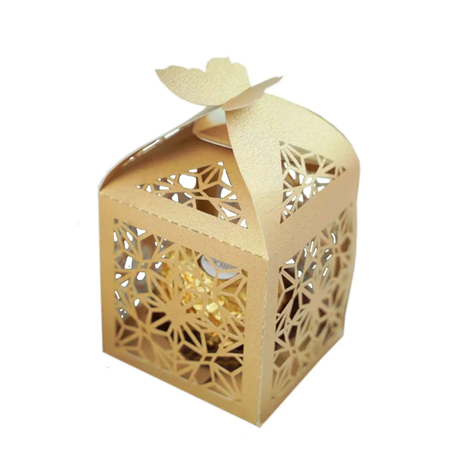 25 Pack Gold Butterfly Top Laser Cut Lace Favor Candy Gift Boxes - Image 6