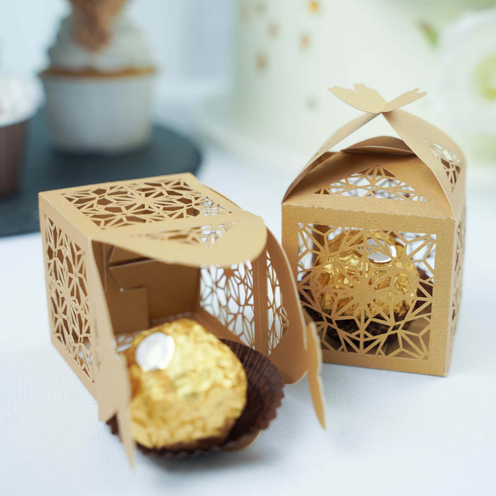 25 Pack Gold Butterfly Top Laser Cut Lace Favor Candy Gift Boxes - Image 8