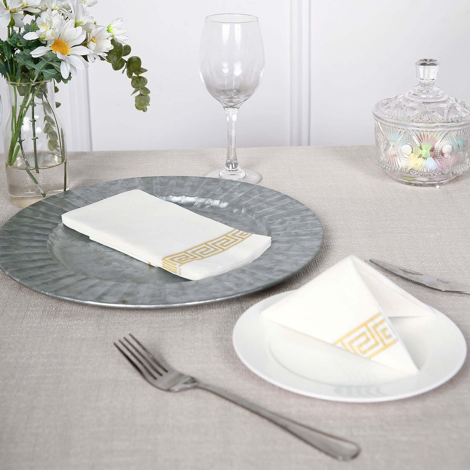 25 Pack Linen-Like Paper Napkins 8"x4" White With Gold Greek Key Design - Soft Hygenic Airlaid Guest Towels for Formal & Casual Dining - Image 10