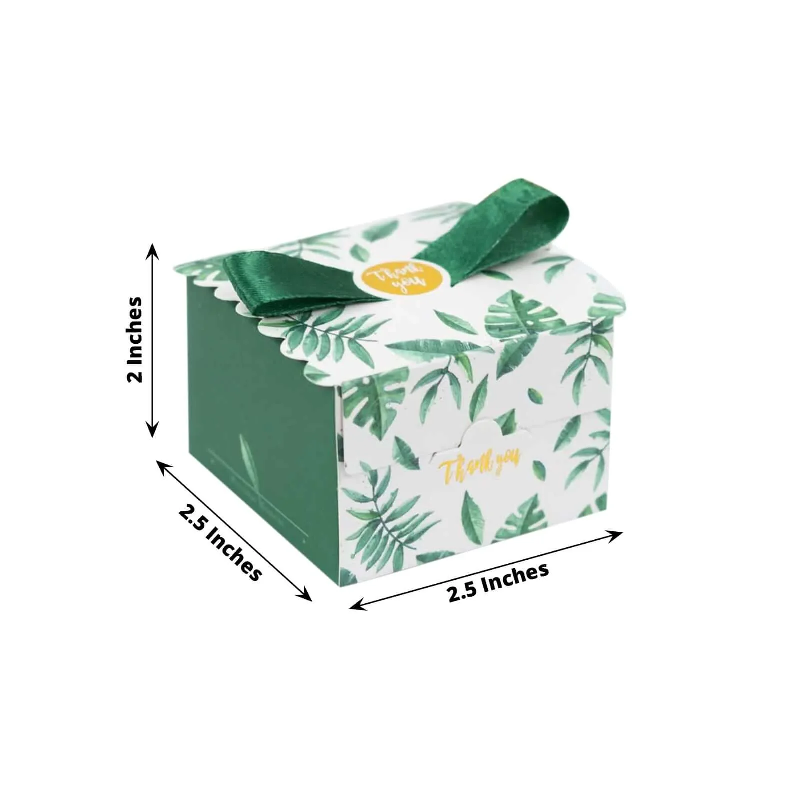 25 Pack Green Monstera Leaf Print Party Favor Gift Boxes with Satin Ribbon Bow, Thank You Cardstock Paper Candy Boxes - 2.5"x2.5"x2" - Image 3