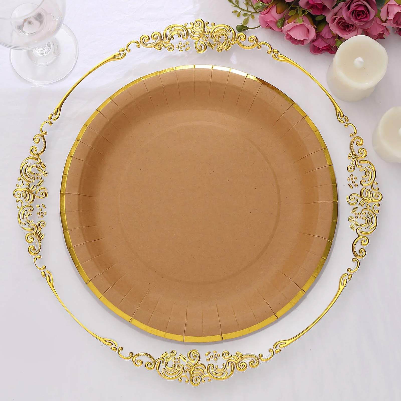 25-Pack Kraft Paper Round Dinner Plates 10" Natural Brown with Gold Lined Rim - Disposable Party Plates for Rustic Themes & Celebrations - Image 4