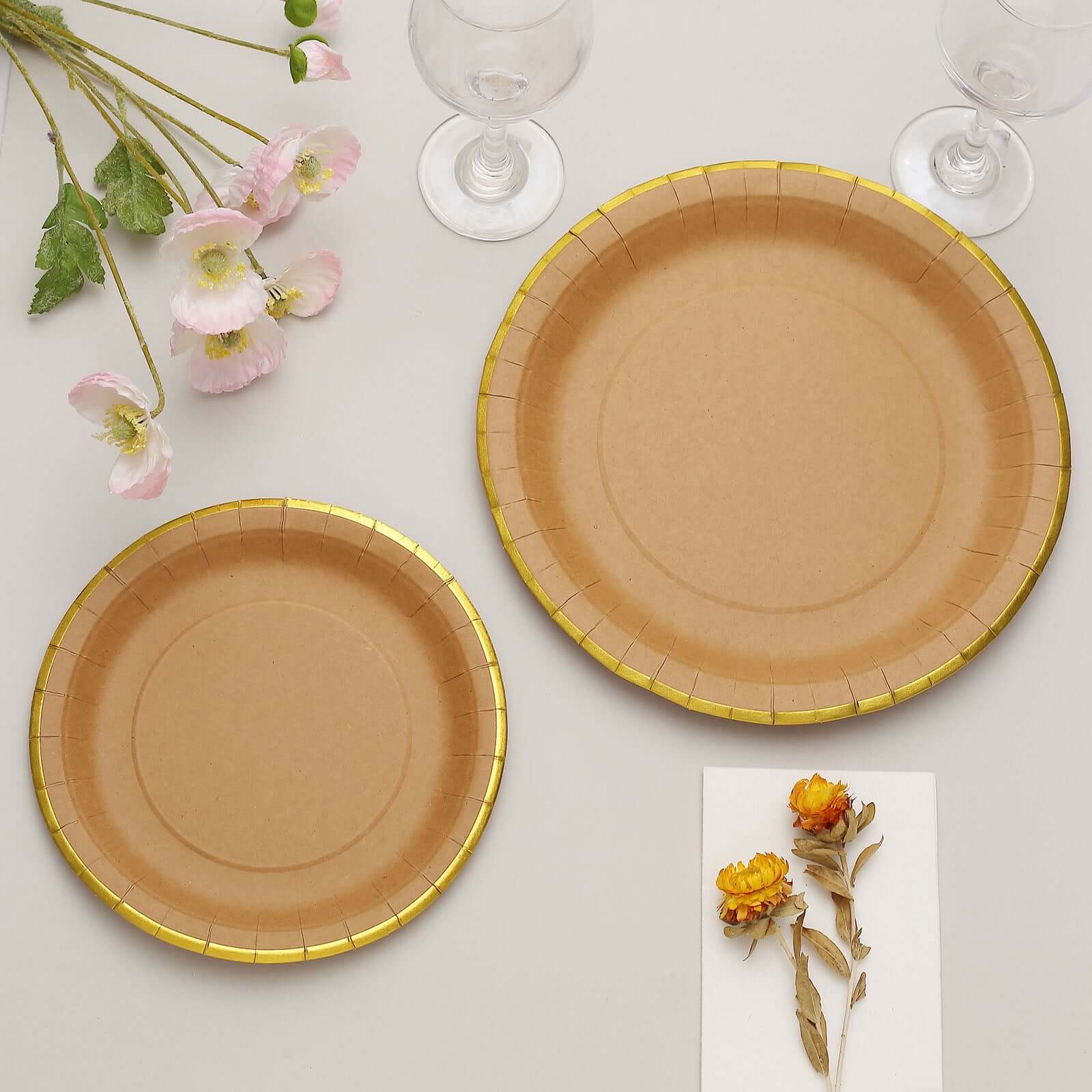 25-Pack Kraft Paper Round Dinner Plates 10" Natural Brown with Gold Lined Rim - Disposable Party Plates for Rustic Themes & Celebrations - Image 5