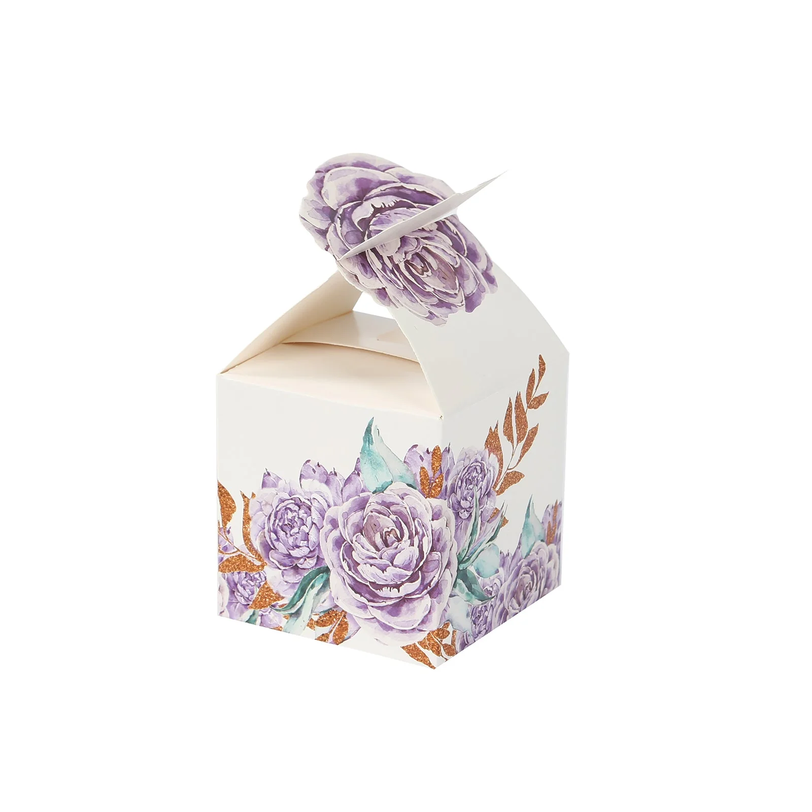 25 Pack Lavender Peony Floral Top Party Favor Boxes, Lilac Cardstock Paper Candy Gift Boxes - 3"x3"x5" - Image 6