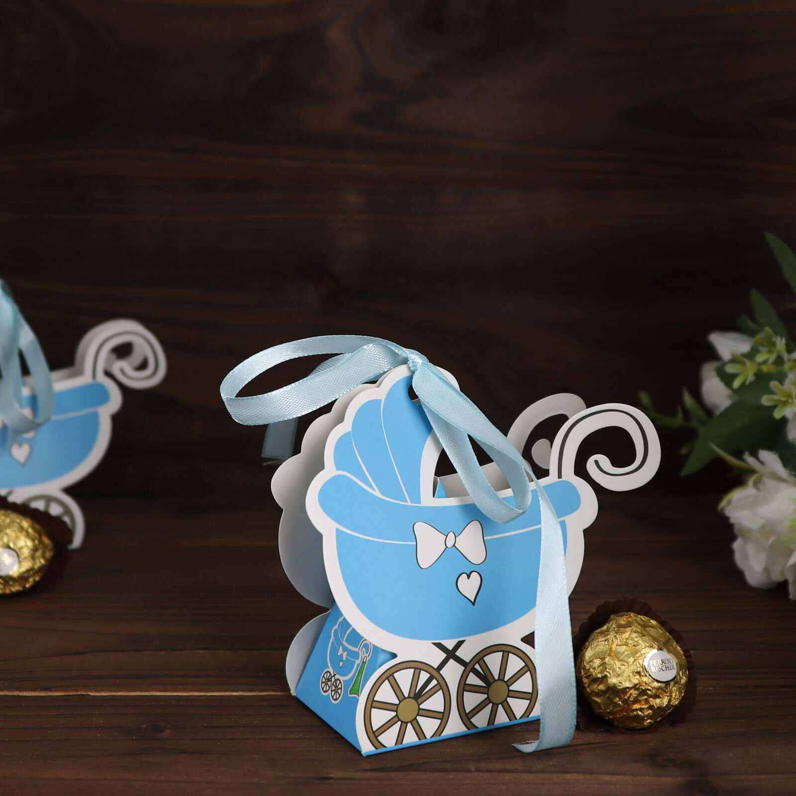 25 Pack Light Blue Baby Paper Stroller Party Favor Gift Boxes, Cardstock Carriage Candy Boxes with Ribbon Ties 4.5"x2"x4" - Image 11