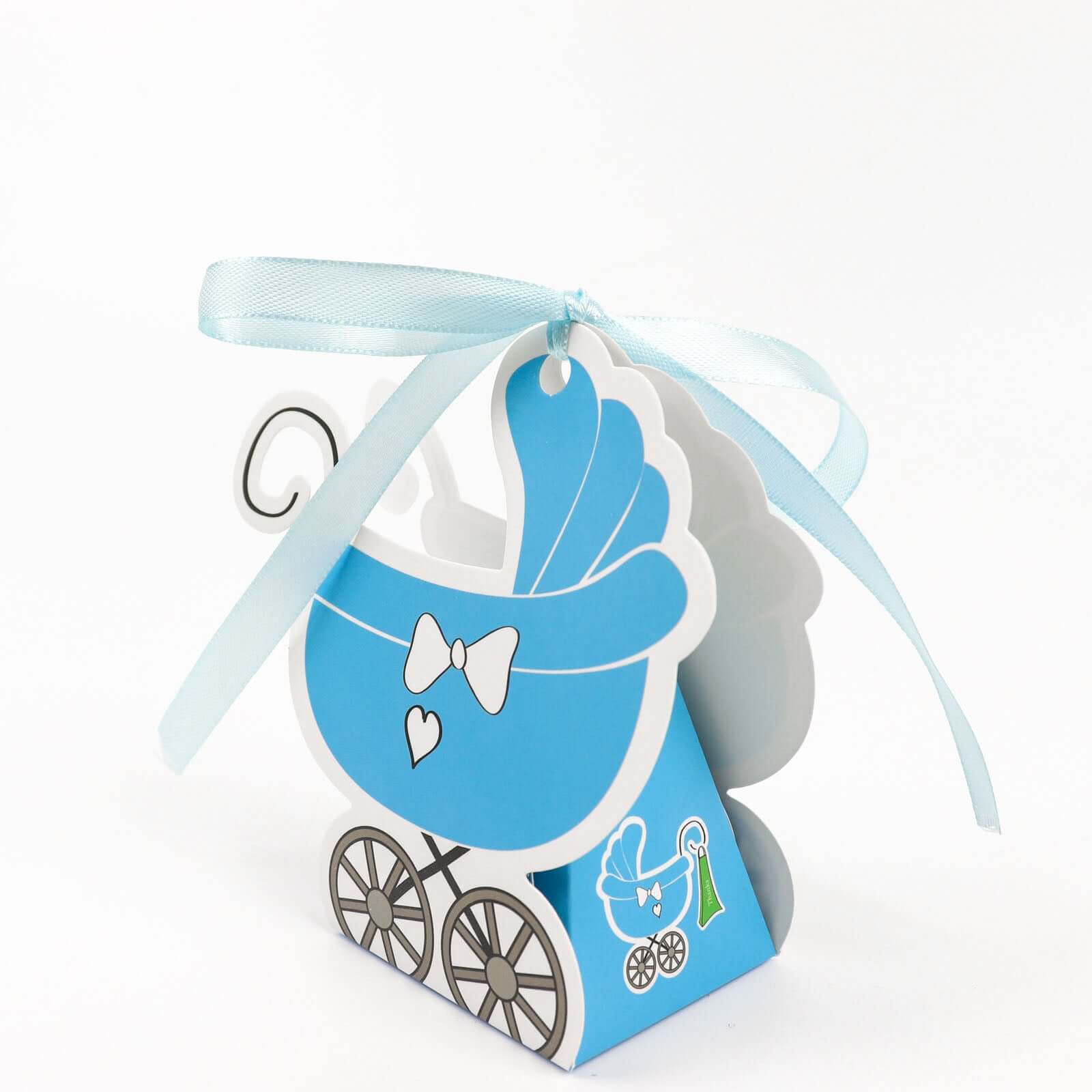 25 Pack Light Blue Baby Paper Stroller Party Favor Gift Boxes, Cardstock Carriage Candy Boxes with Ribbon Ties 4.5"x2"x4" - Image 12