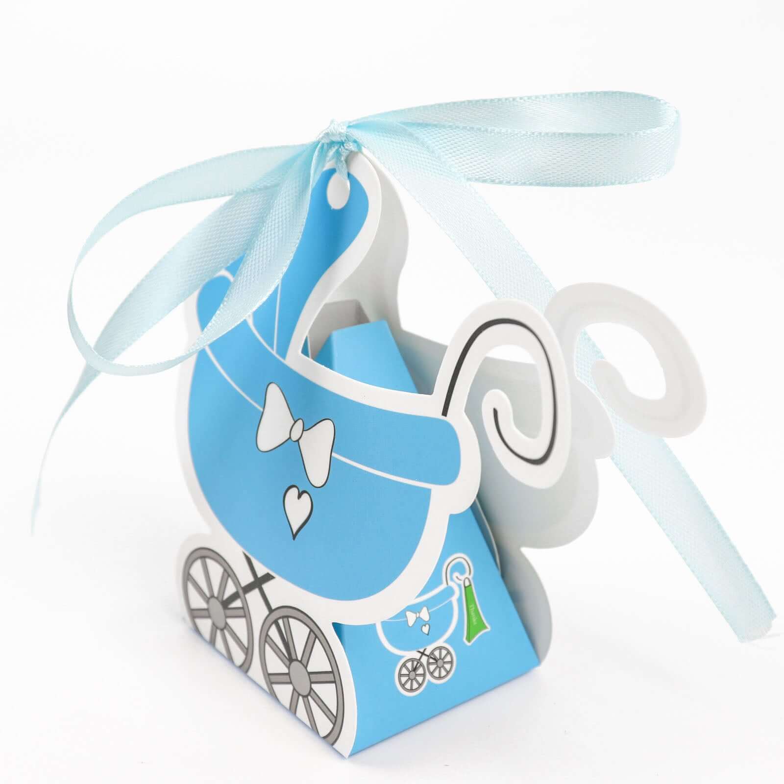 25 Pack Light Blue Baby Paper Stroller Party Favor Gift Boxes, Cardstock Carriage Candy Boxes with Ribbon Ties 4.5"x2"x4" - Image 13
