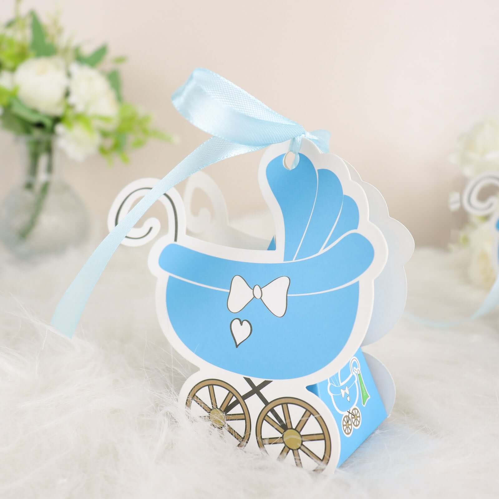 25 Pack Light Blue Baby Paper Stroller Party Favor Gift Boxes, Cardstock Carriage Candy Boxes with Ribbon Ties 4.5"x2"x4" - Image 16